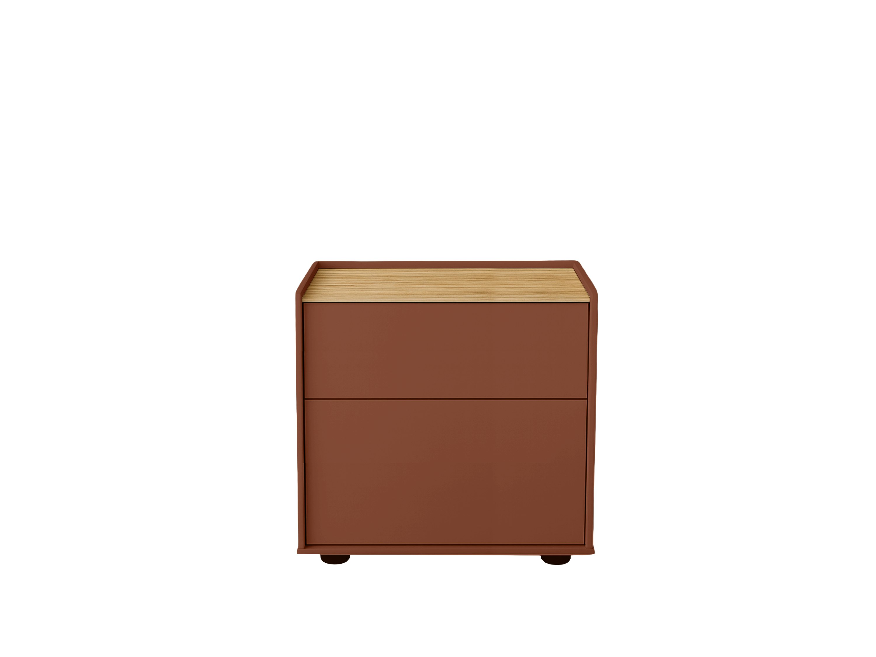 A Bera Bedside Table in indian, organicoak viewed from the front.