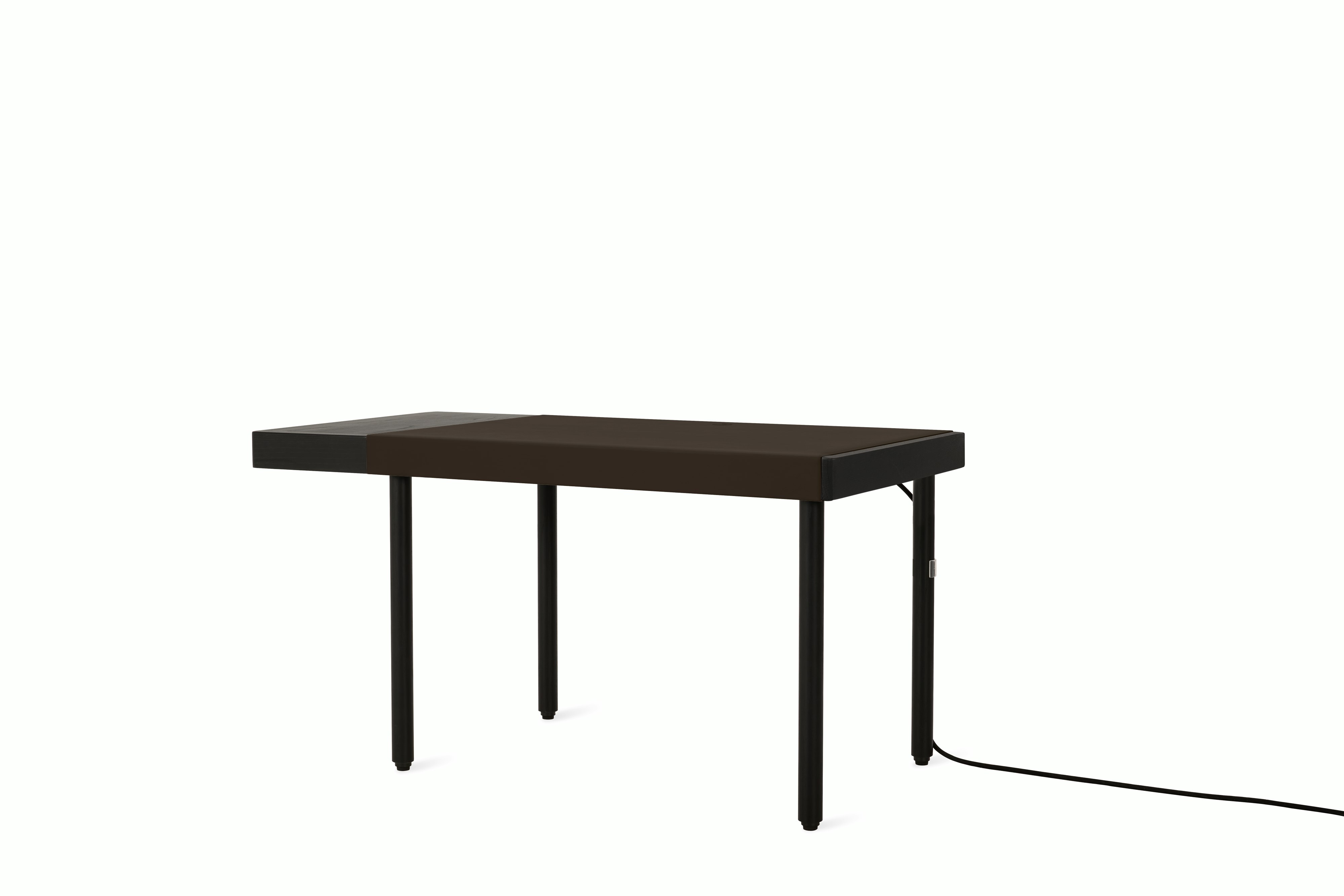 Leatherwrap Standing Desk - 1 Drawer Left,  Black Oak,  Chestnut Leather