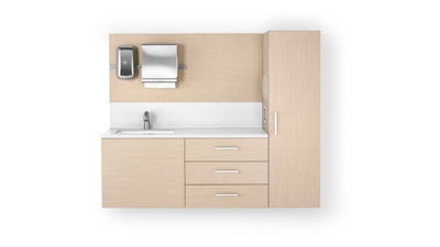 A front view of a light-wood finish Mora System by Herman Miller.
