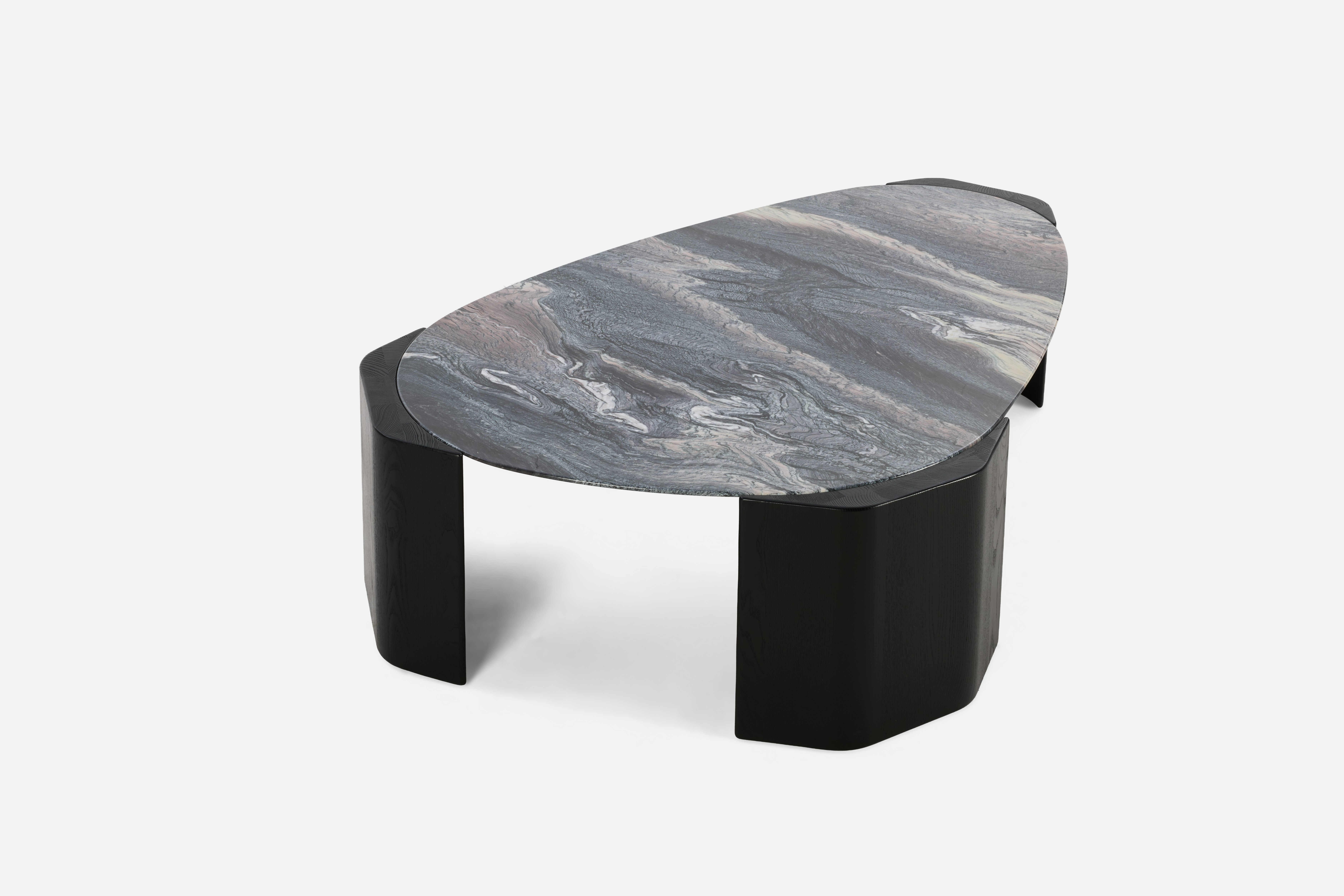 Atlason Organic Slab Coffee Table - Teardrop, 60", Cipollino Ondulato Marble, Black Ash