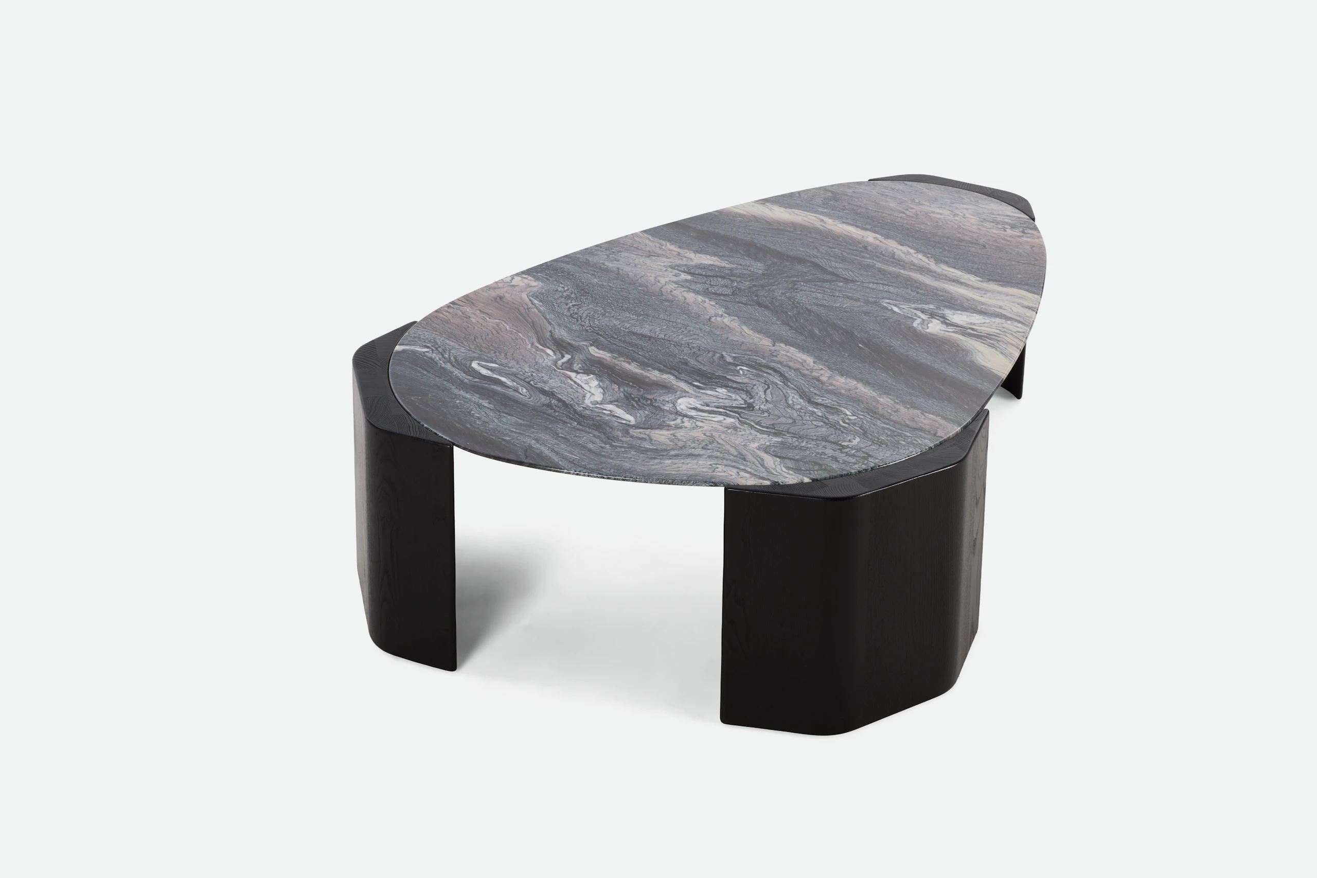 Atlason Organic Slab Coffee Table - Teardrop, 60", Cipollino Ondulato Marble, Black Ash.