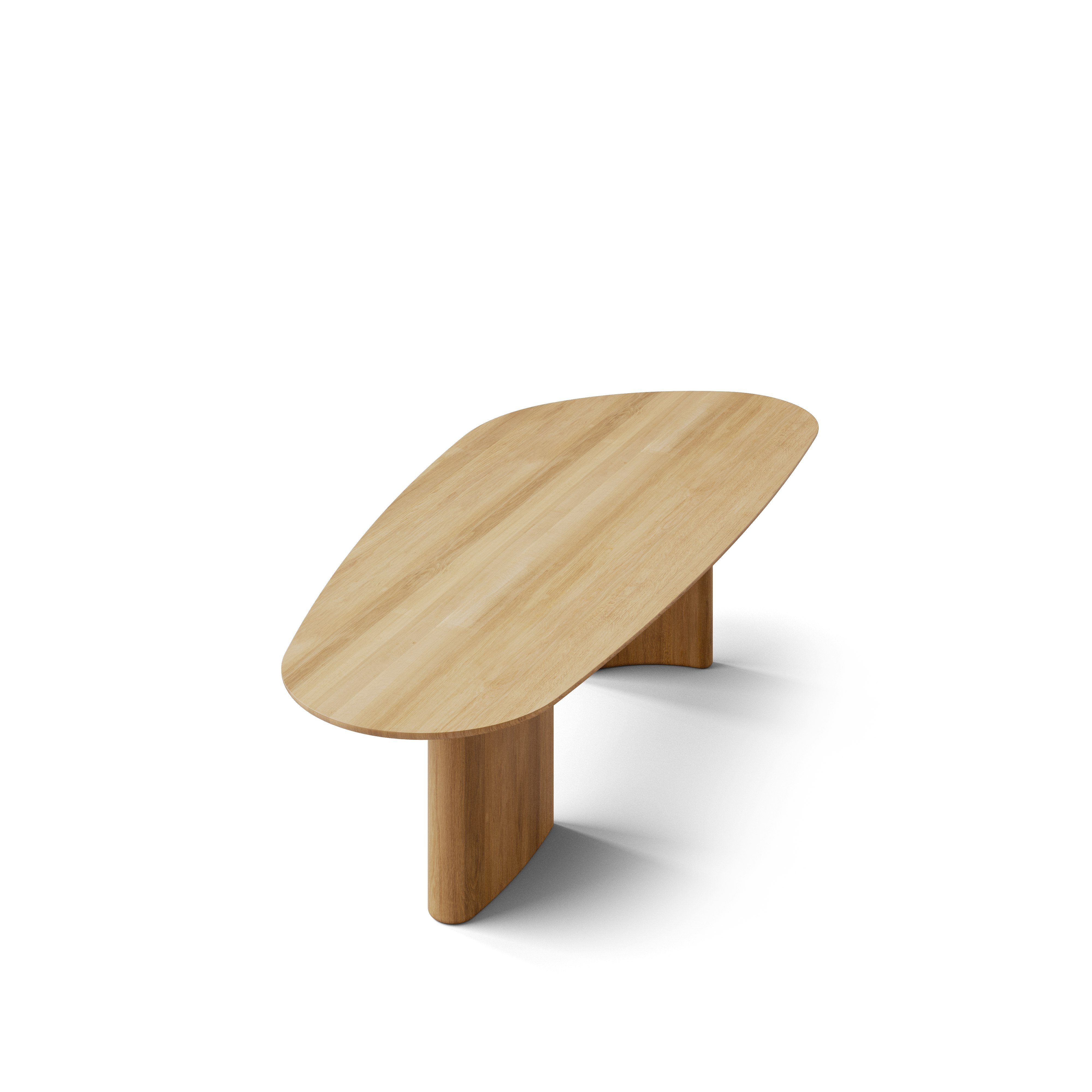 A Tangent Dining Table in Oak viewed from the top.