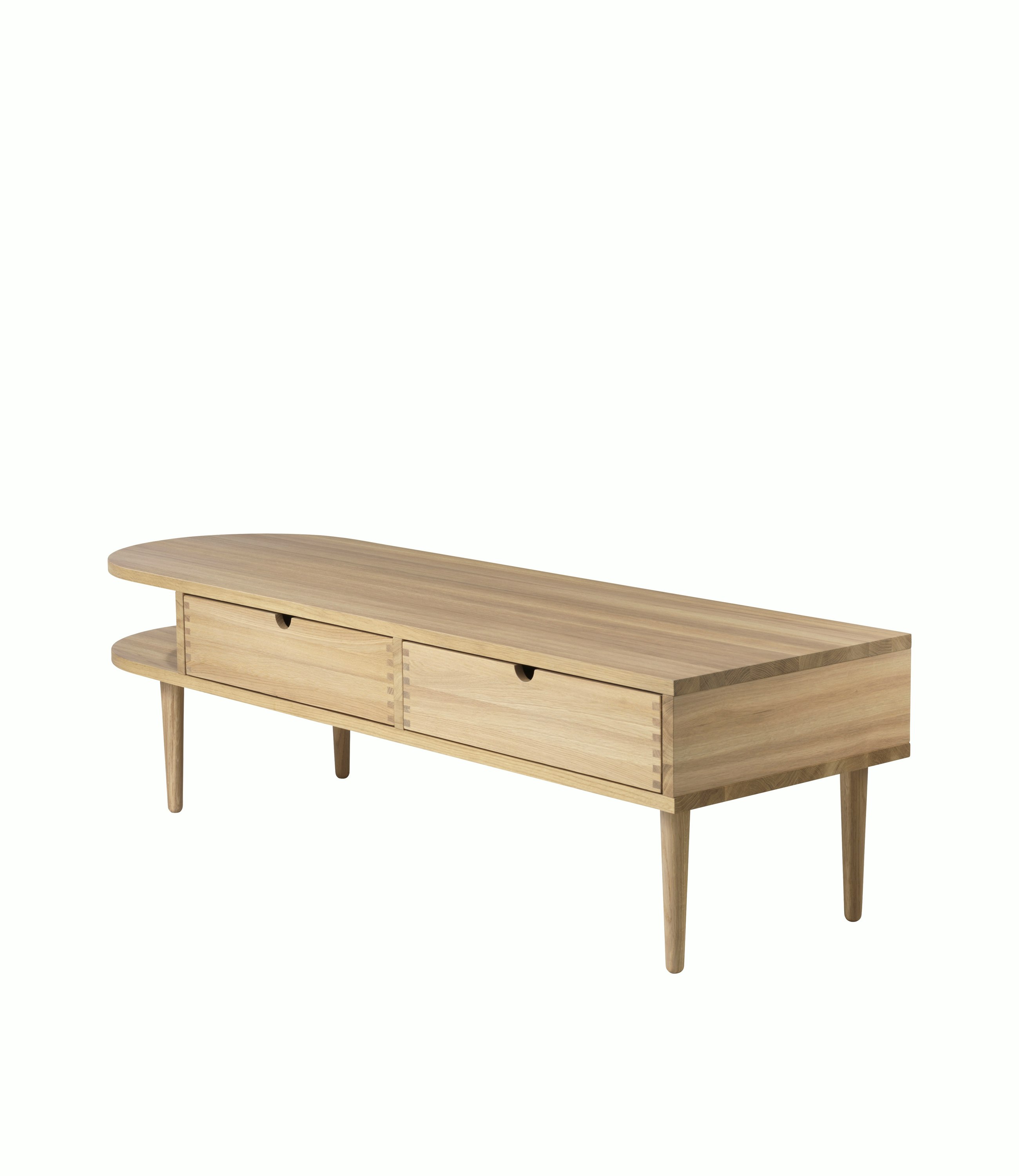 A F24 Storage Bench in Oak Natural viewed from an angle.