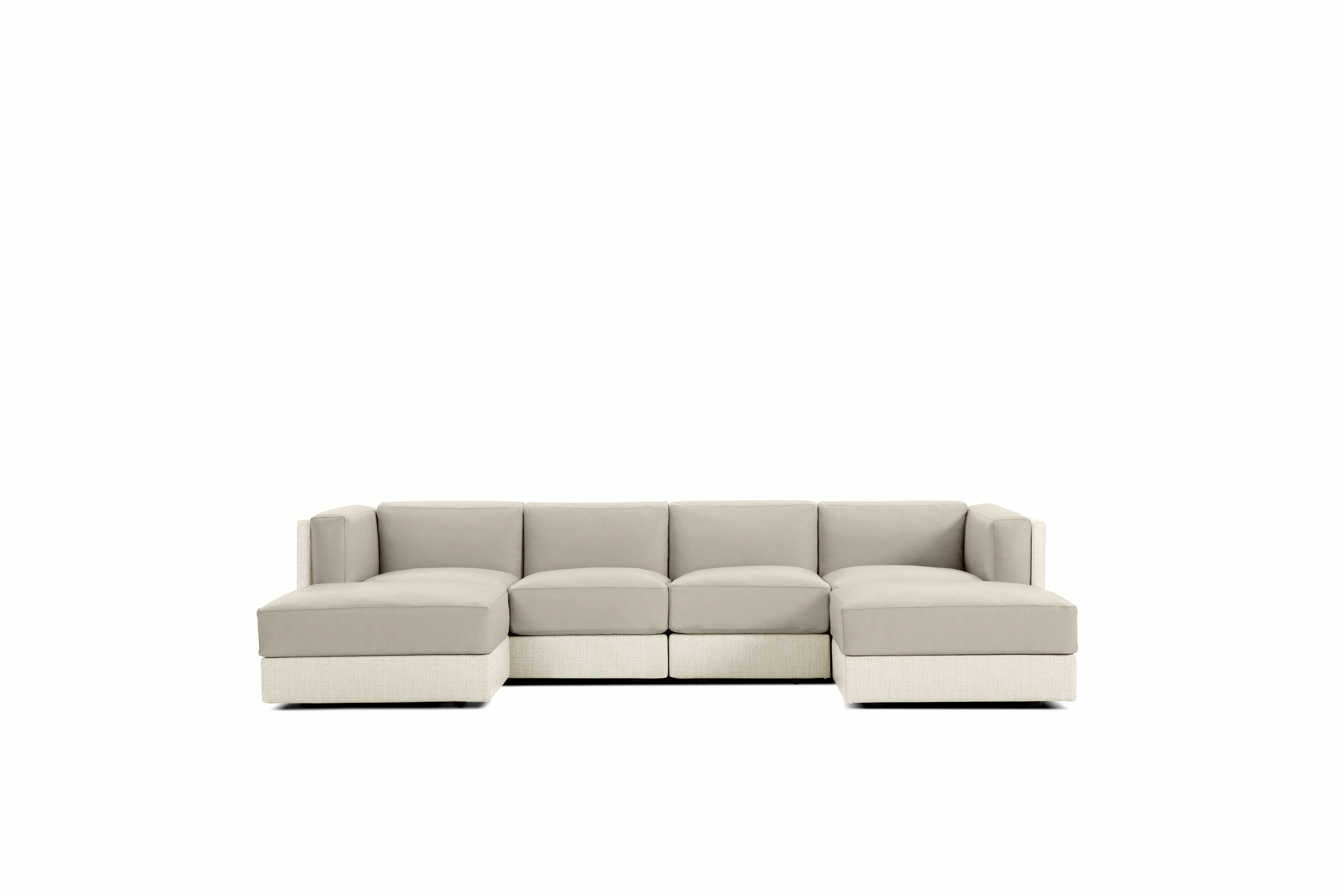 Symme Double Chaise Sectional - Fabric Frame,  Pebble Weave,  Ecru,  Prone Leather,  Timbre