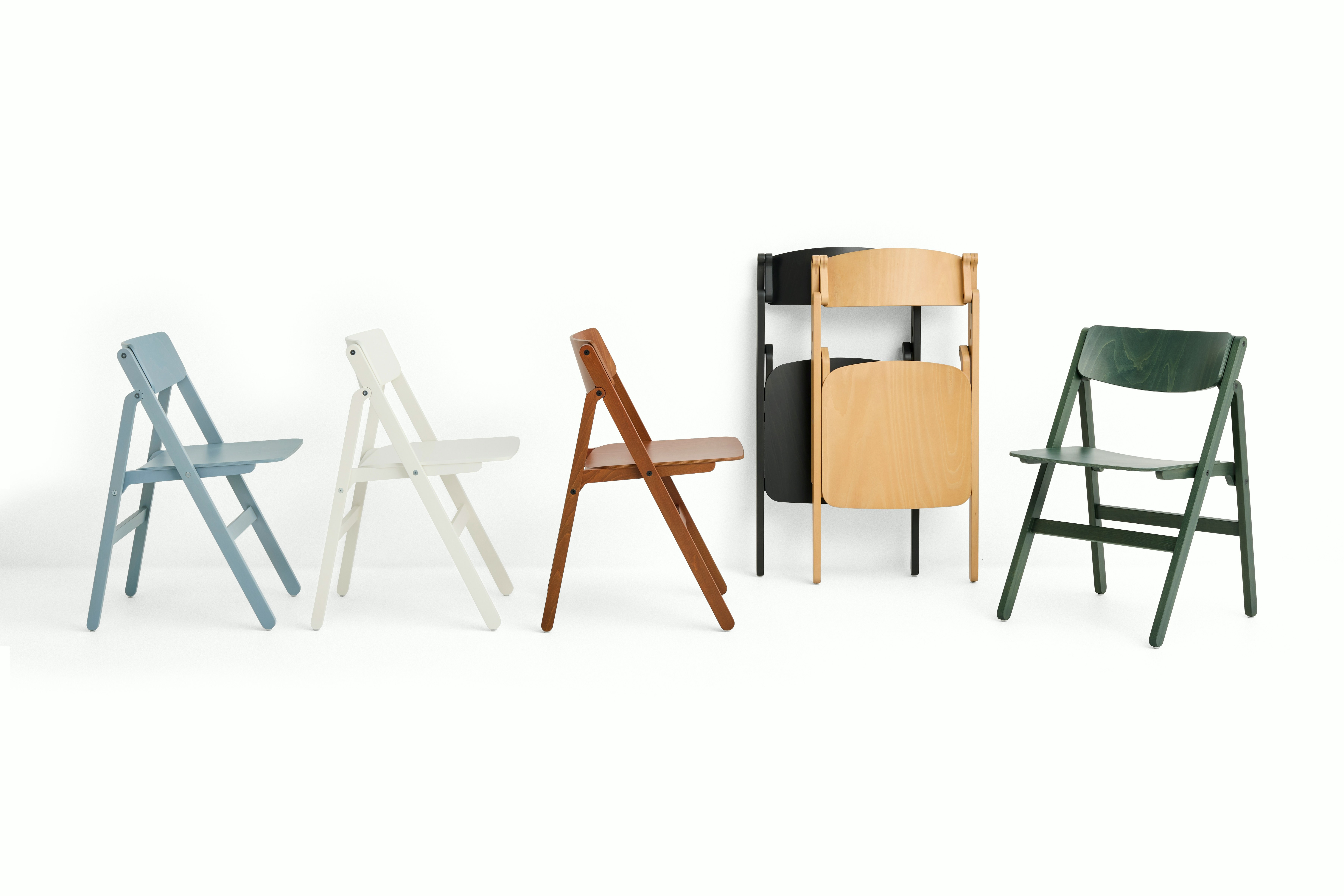 Multiple Backflip folding chairs in array of finishes, multiple angles