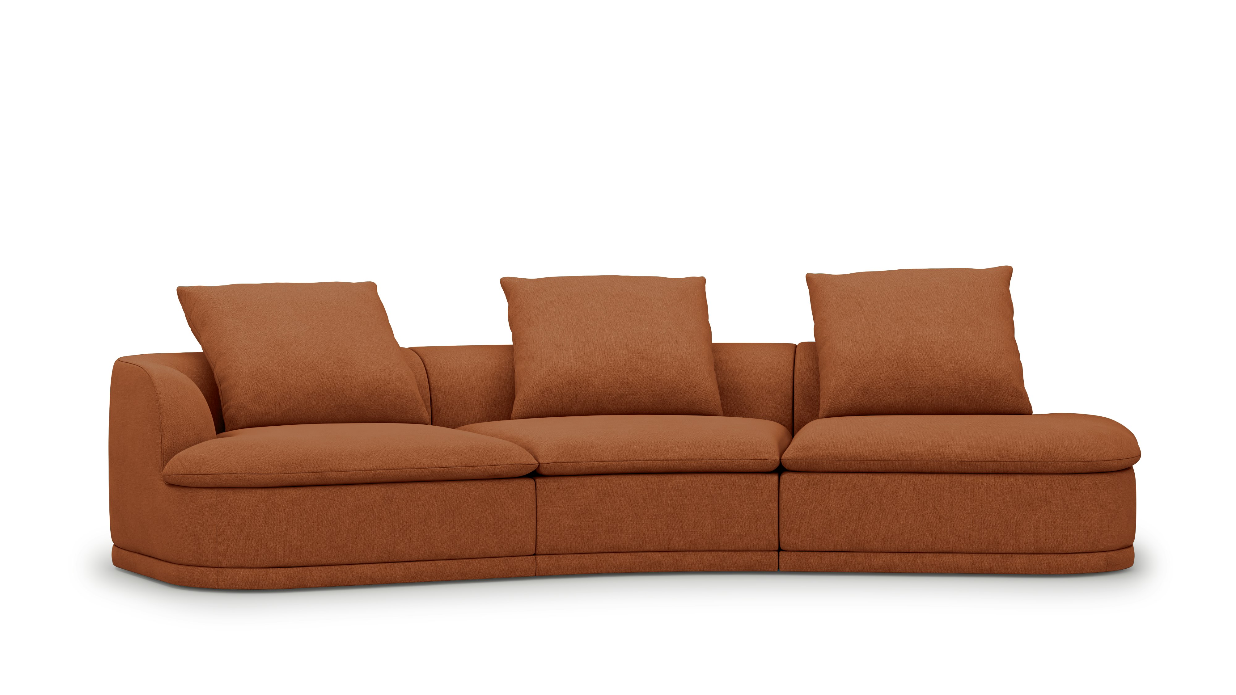 A left-facing Atlason Composed Modular Sofa Open Sweep Sectional in Robusta,  Rattan viewed from the front.
