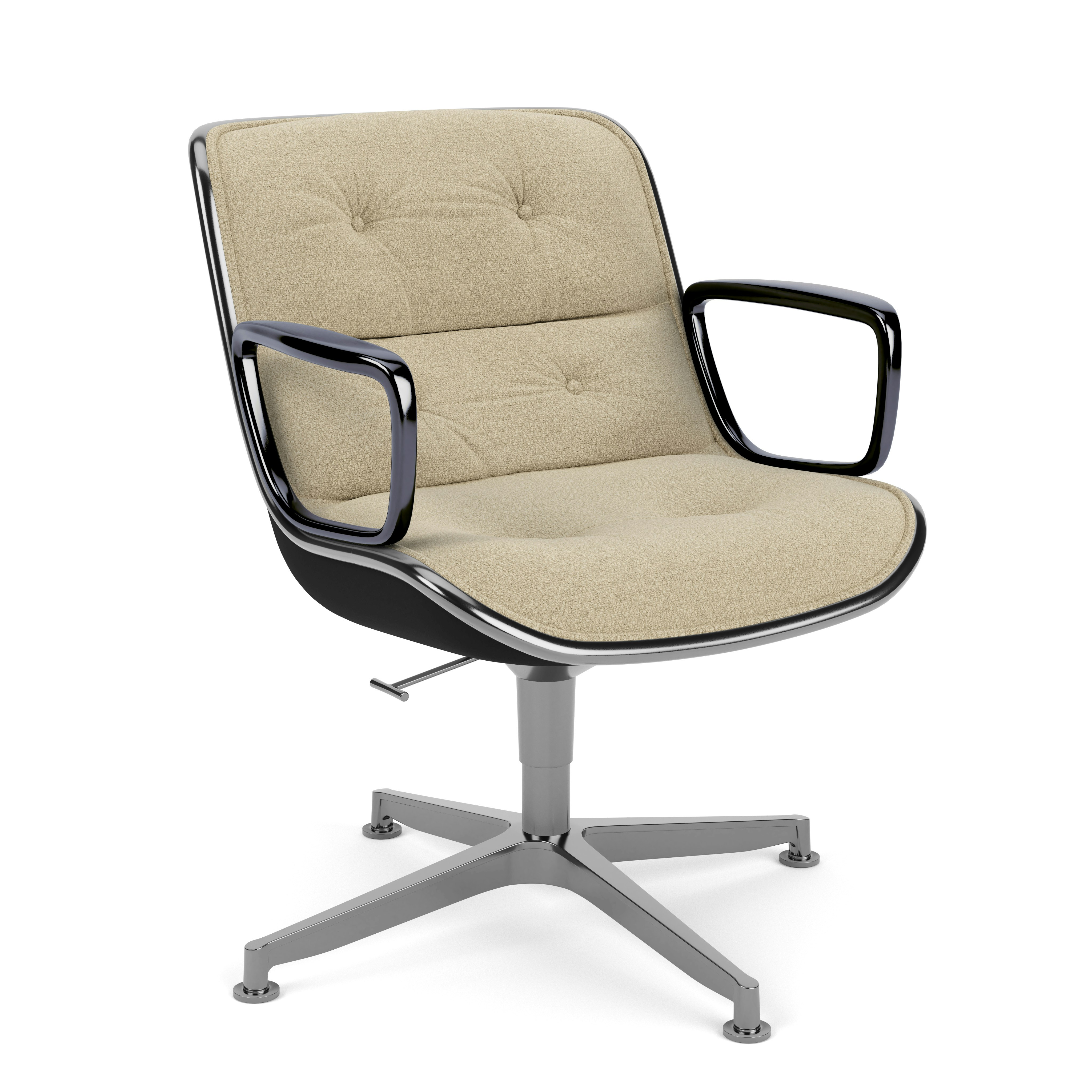 Pollock Executive Armchair - 4 Star, Polished Aluminum, Knoll Boucle, Neutral