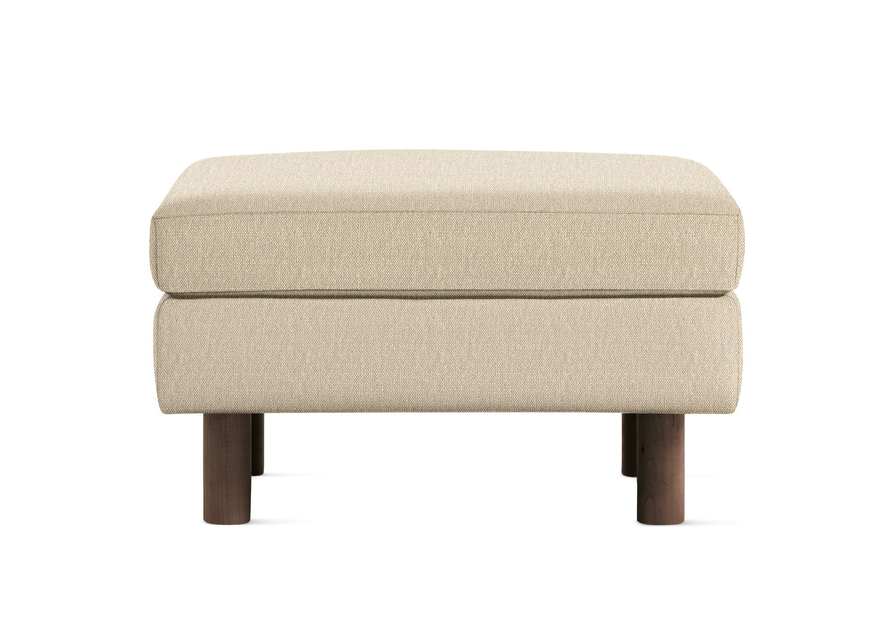 A Lispenard Ottoman in Gentle / Walnut viewed from the front.