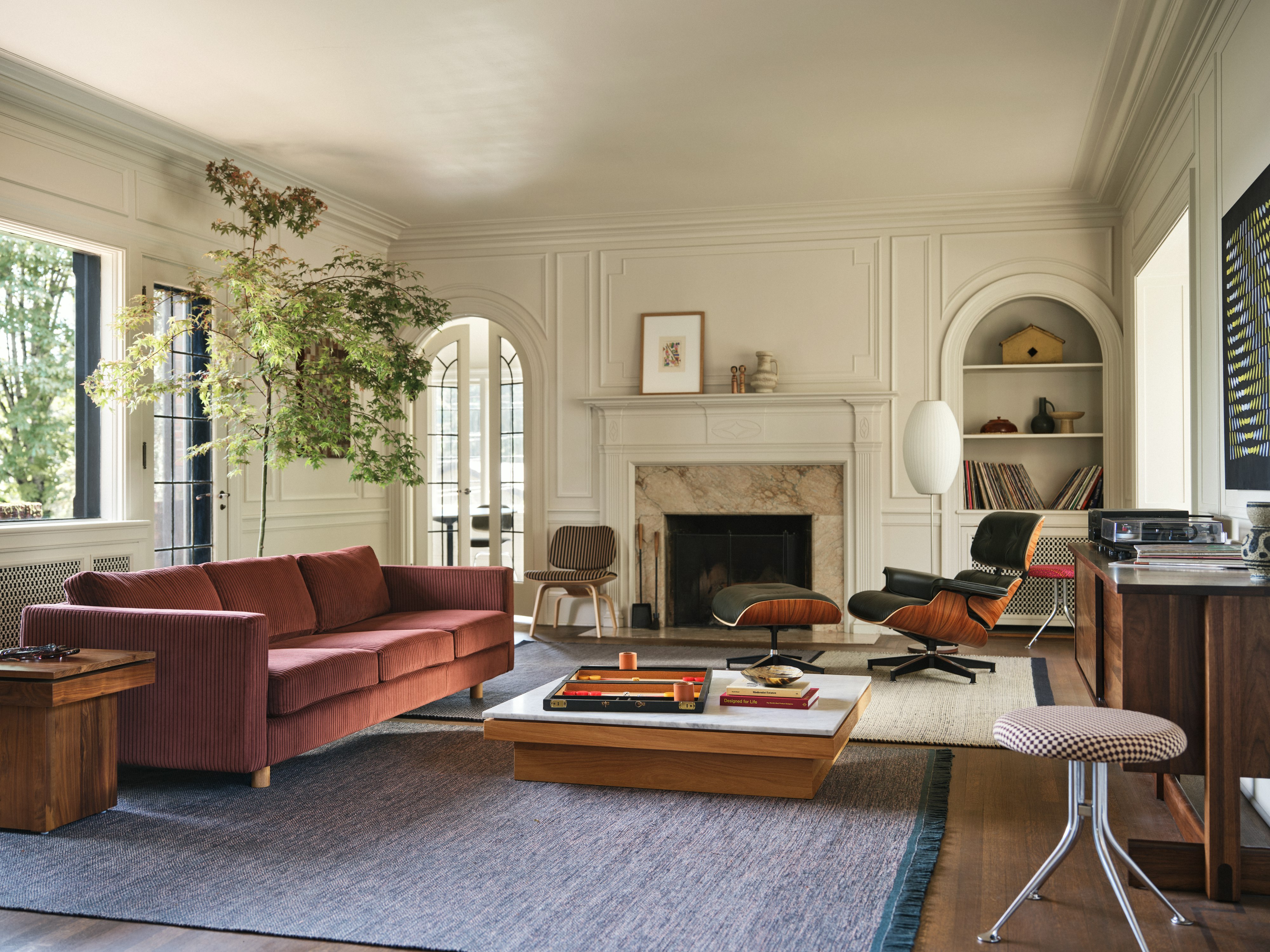 Lispenard Sofa, Pawson Coffee Table and Eames Lounge and Ottoman in a living room