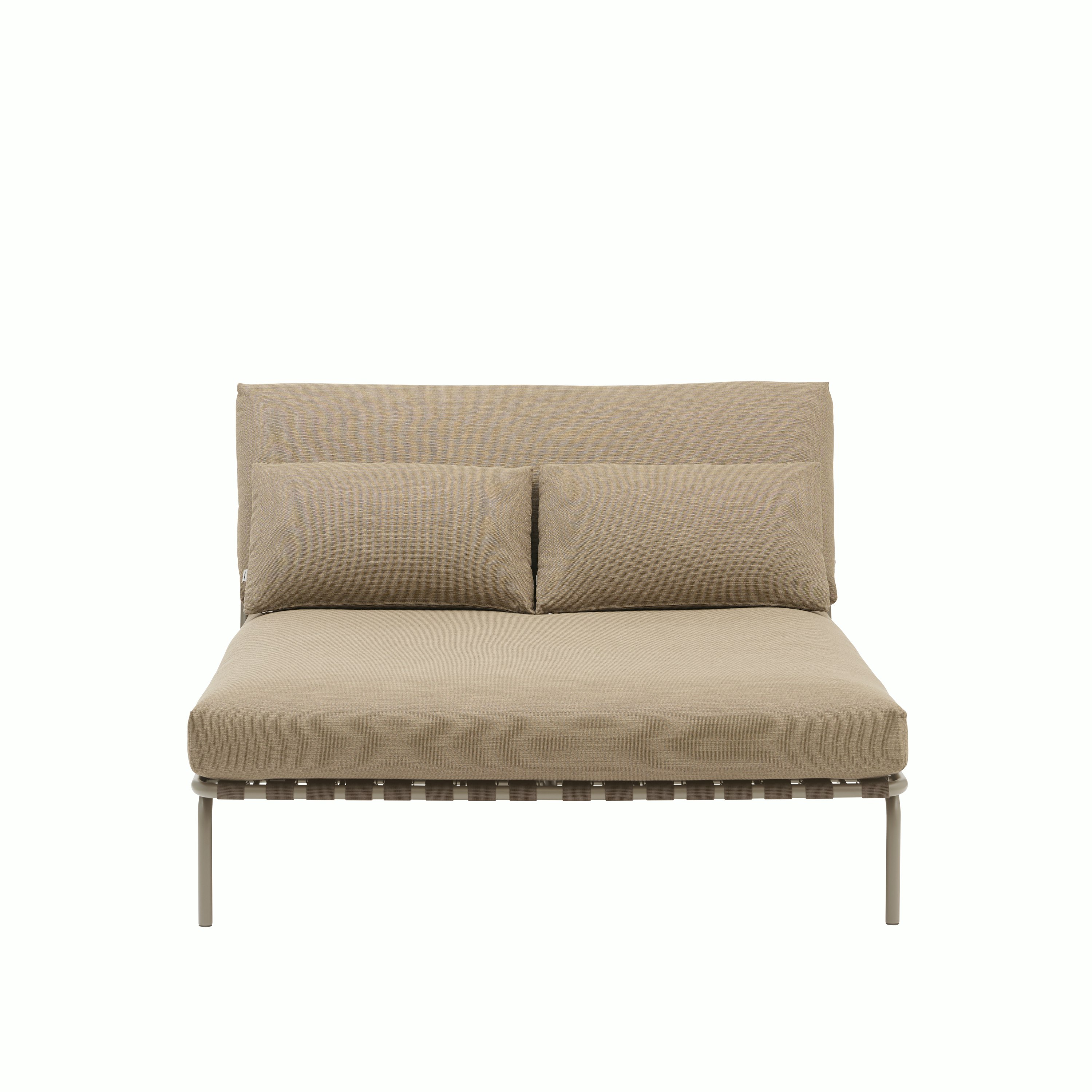 A Settle Lounge Bed in Ribbed Weave 5, Taupe viewed from the front.