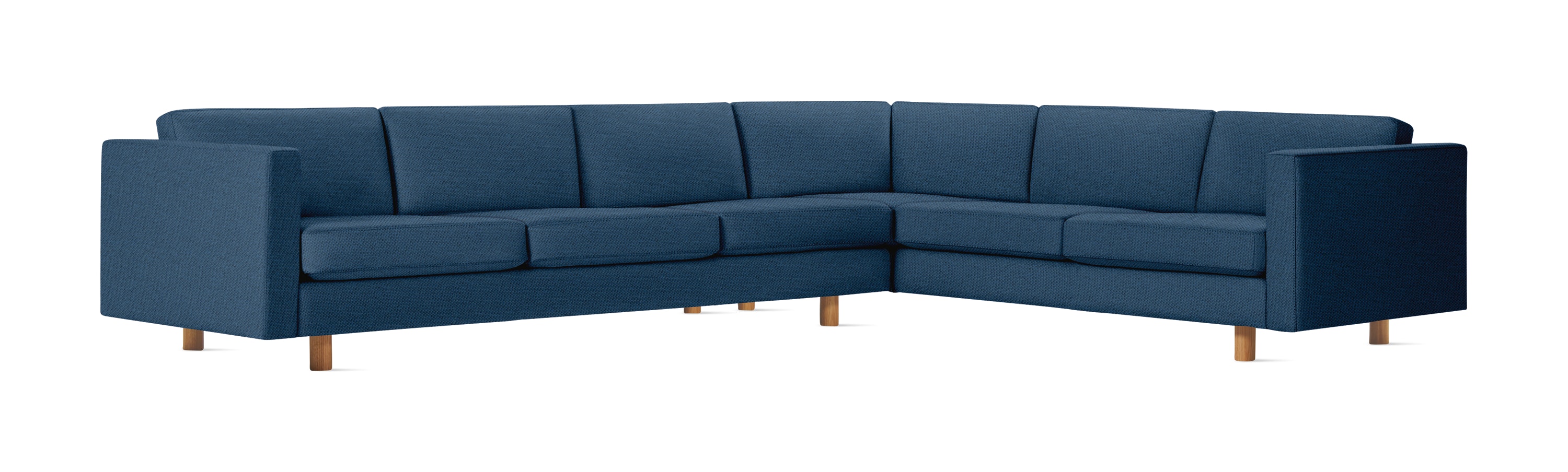 Lispenard Sectional in denim blue color with 4" legs.