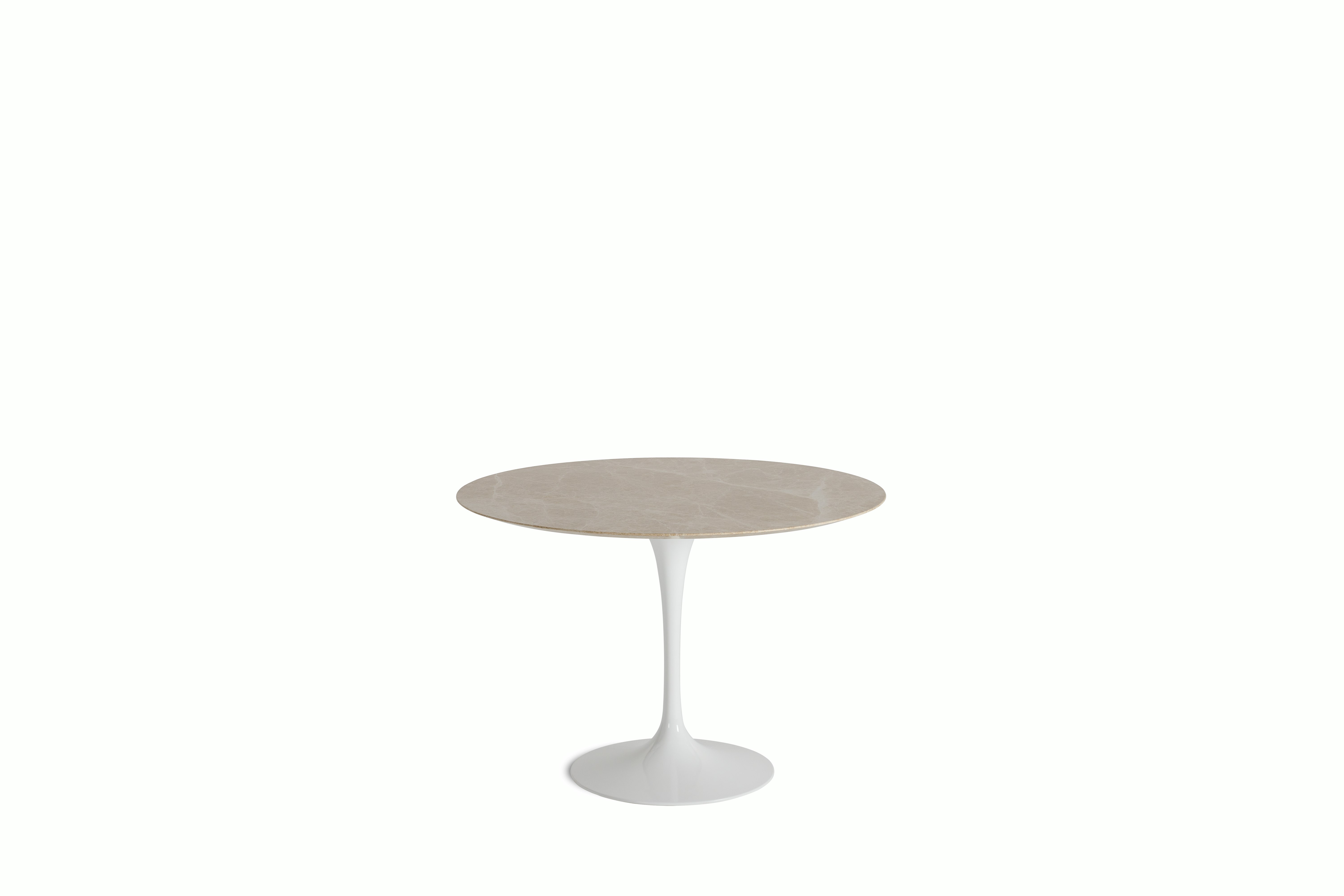 Saarinen Dining Table - Round, 42 Inch, Polished Coated Marble, Emperado Light, White Base