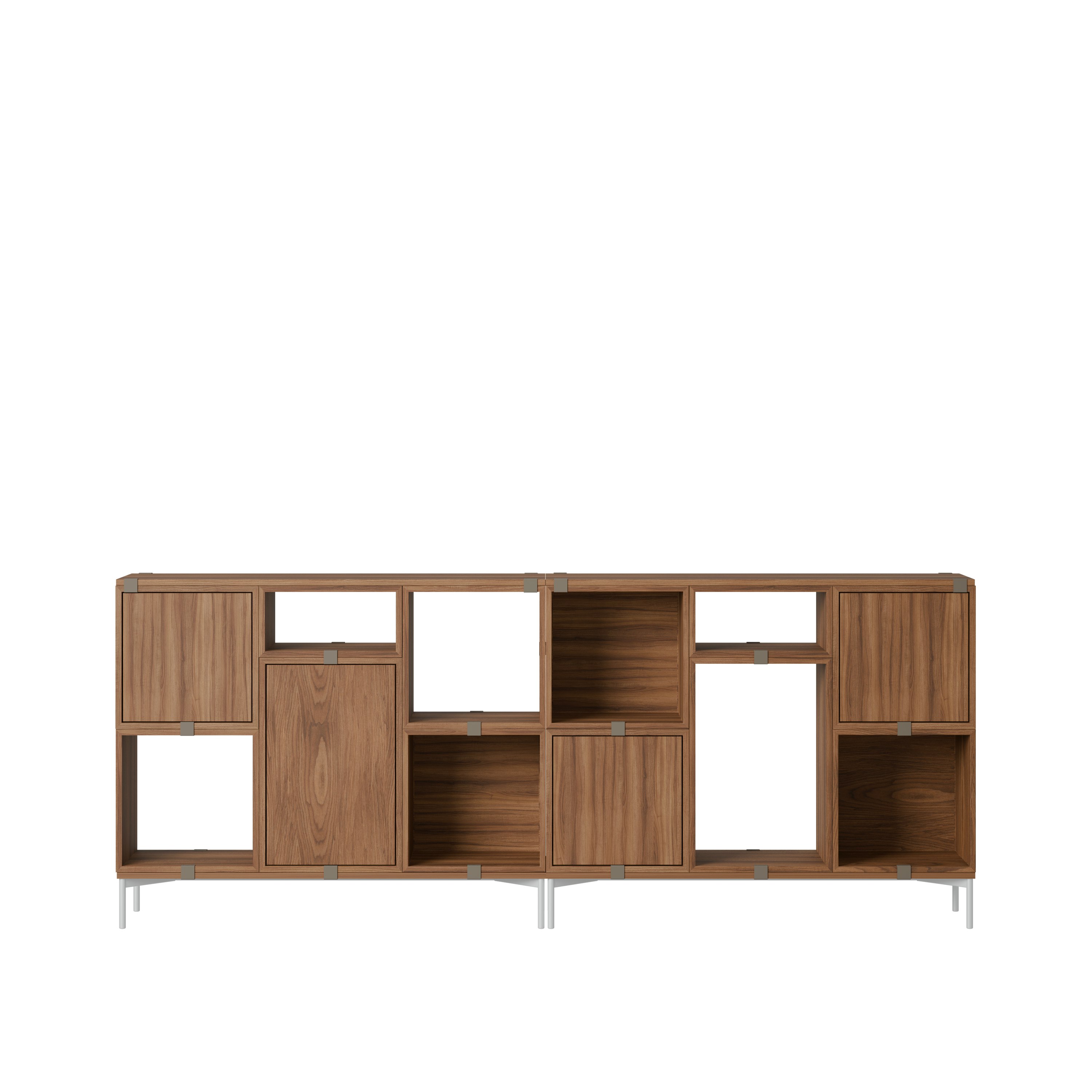 Stacked Office Storage - Configuration 3, Walnut, Metal Legs