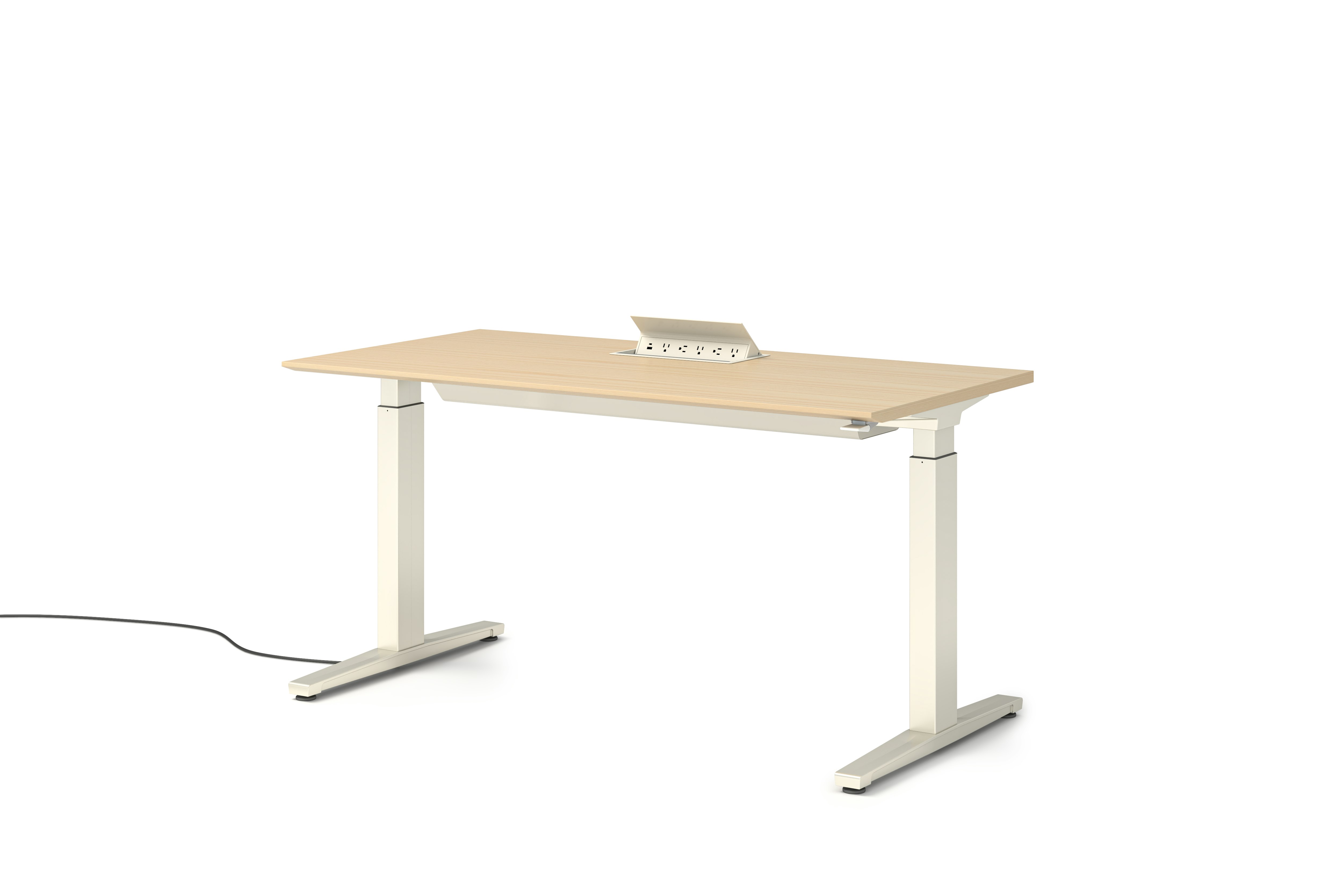 Renew S2S Embedded Power Desk - Standard,  29 x 58,  Veneer White Ash,  White / White,  Integrated Cord Management,  Hidden Power,  Standard,  T Leg