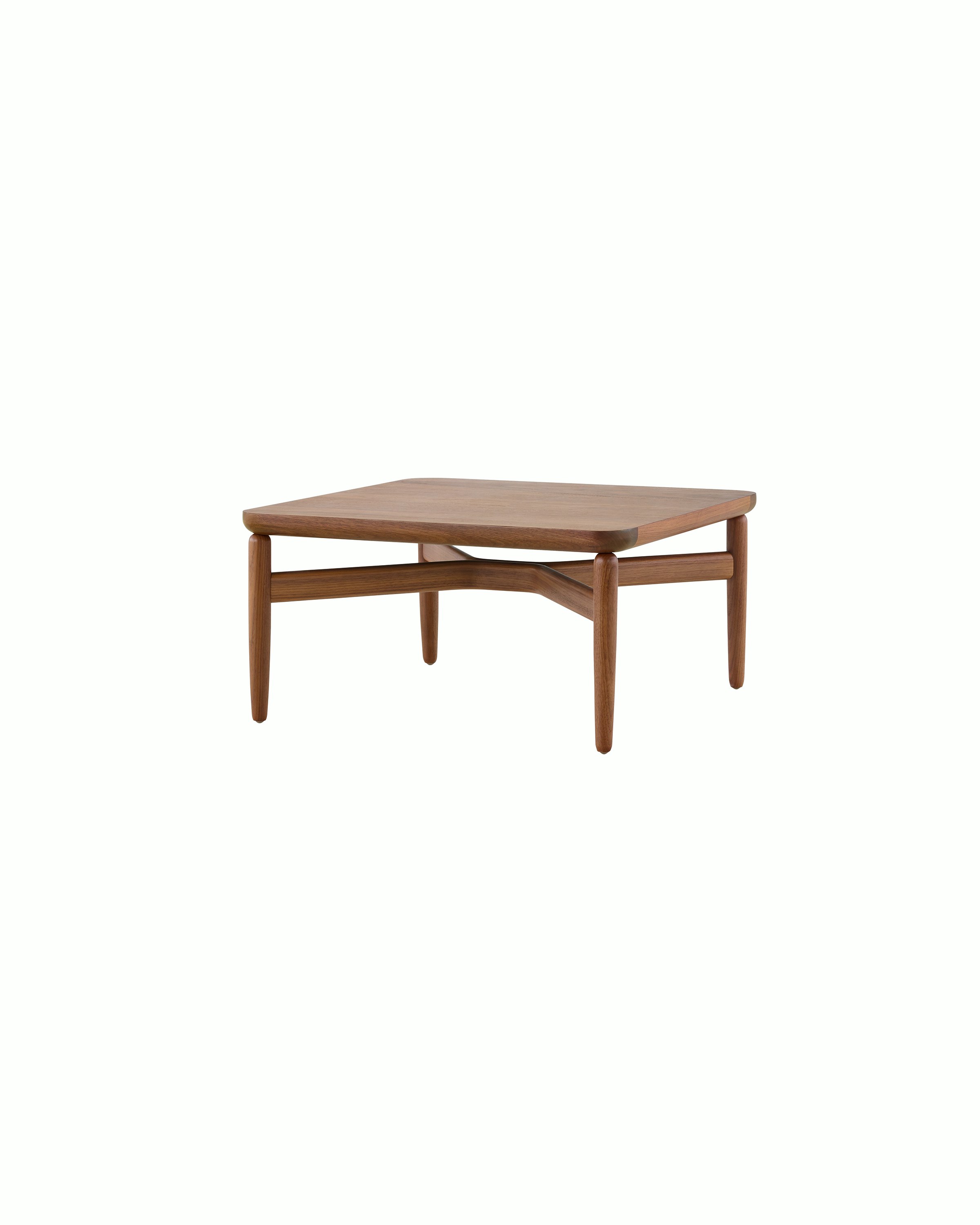 Square Reframe Table in walnut, three-quarter view.