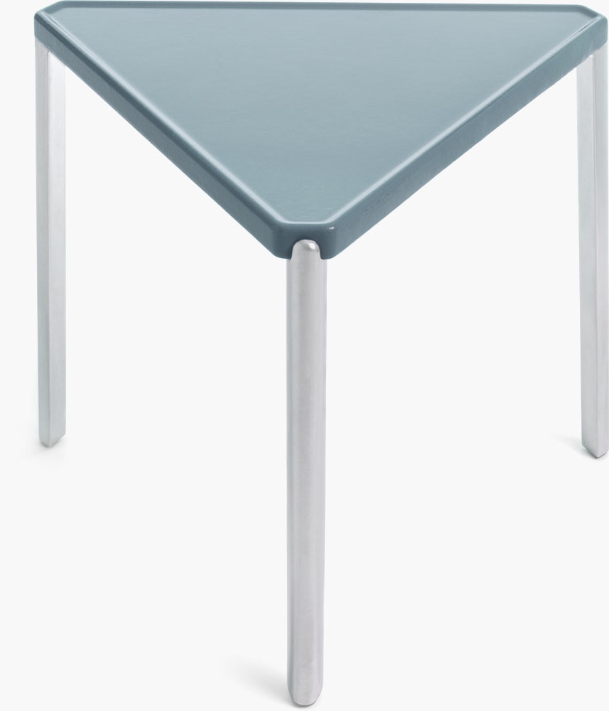 Tambour Table - 14.25In, Triangular, Polished Aluminum, Light Blue