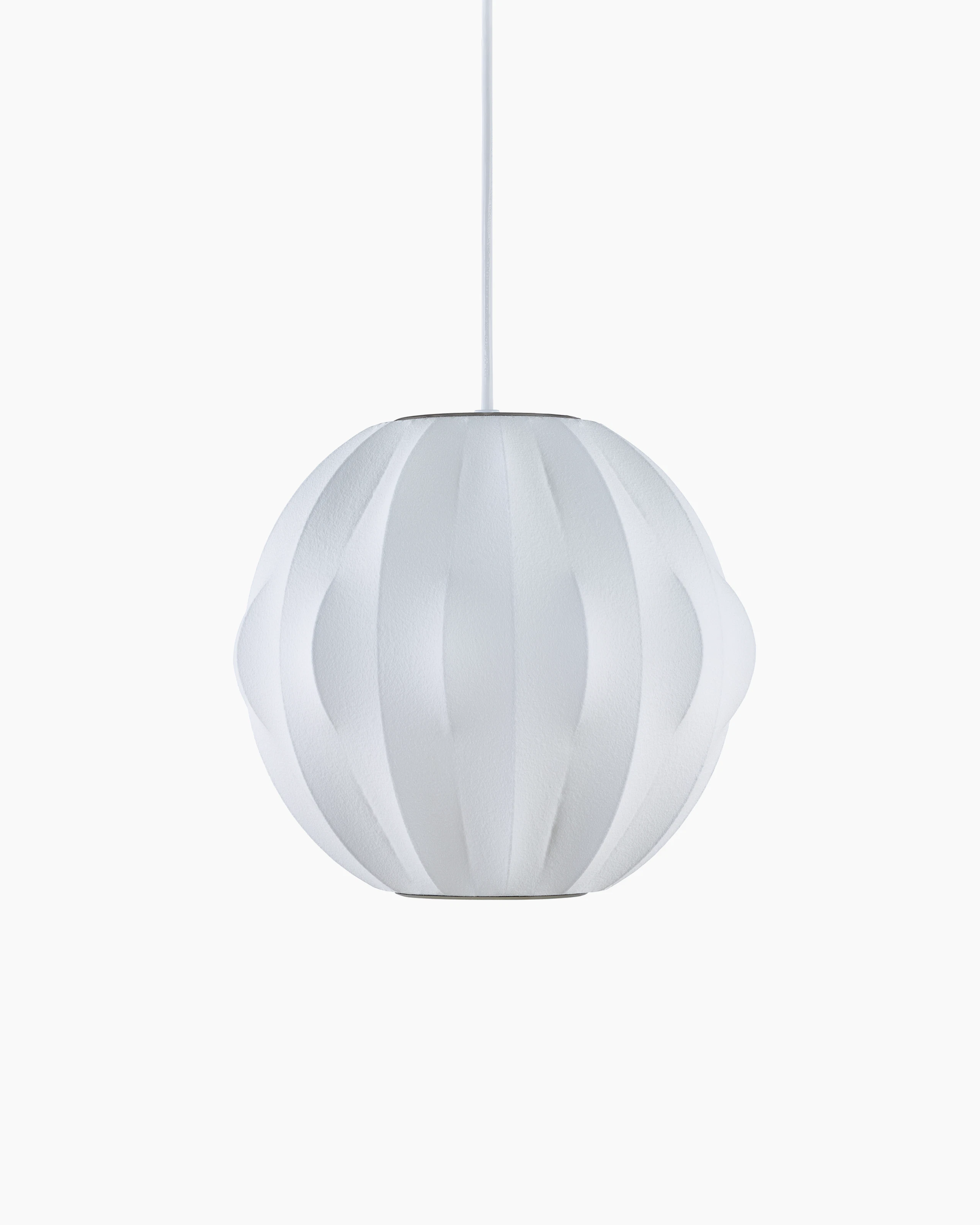 A white Nelson Orbit Bubble Pendant lamp with white cord.