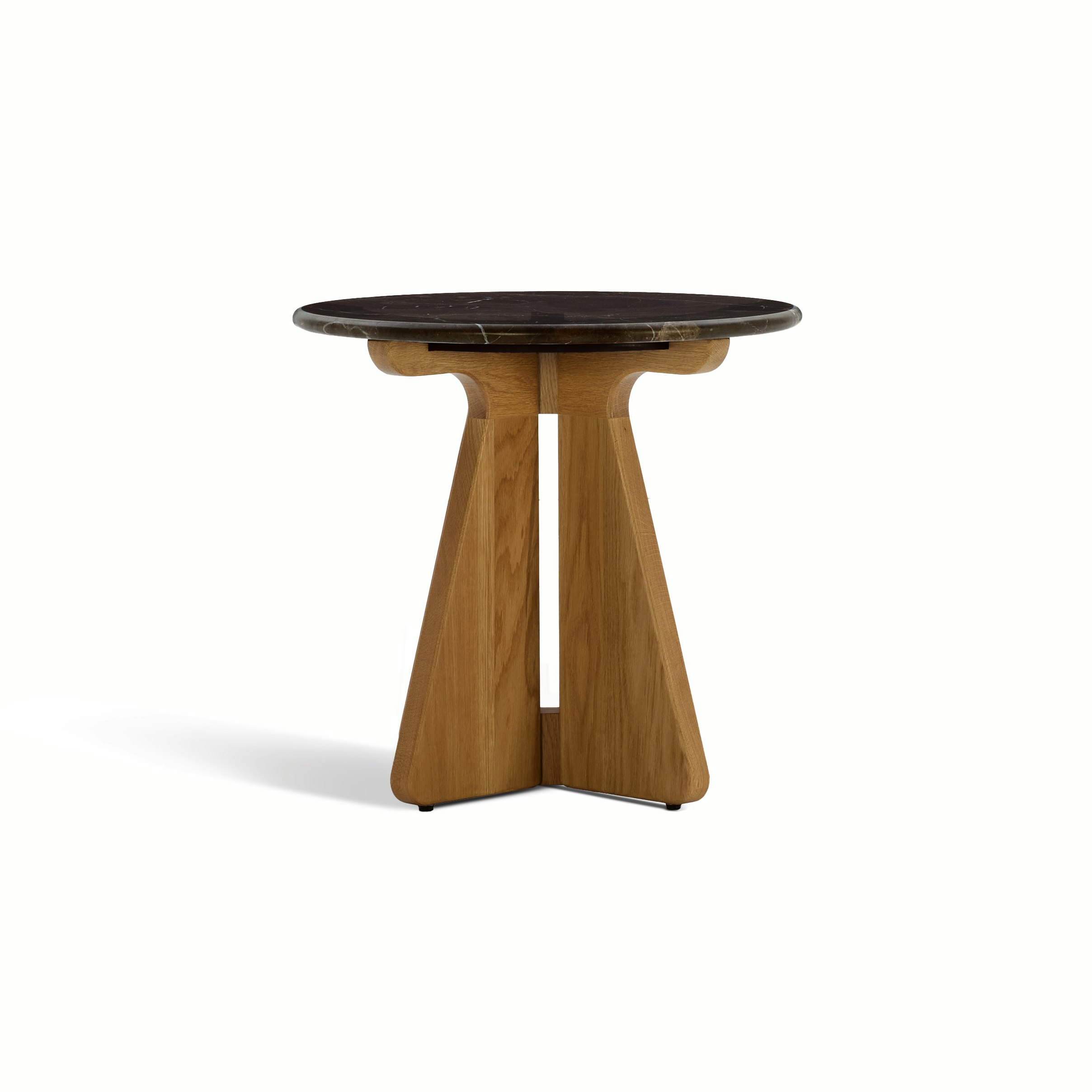 A Pinna Side Table in Espresso Oak viewed from an angle.