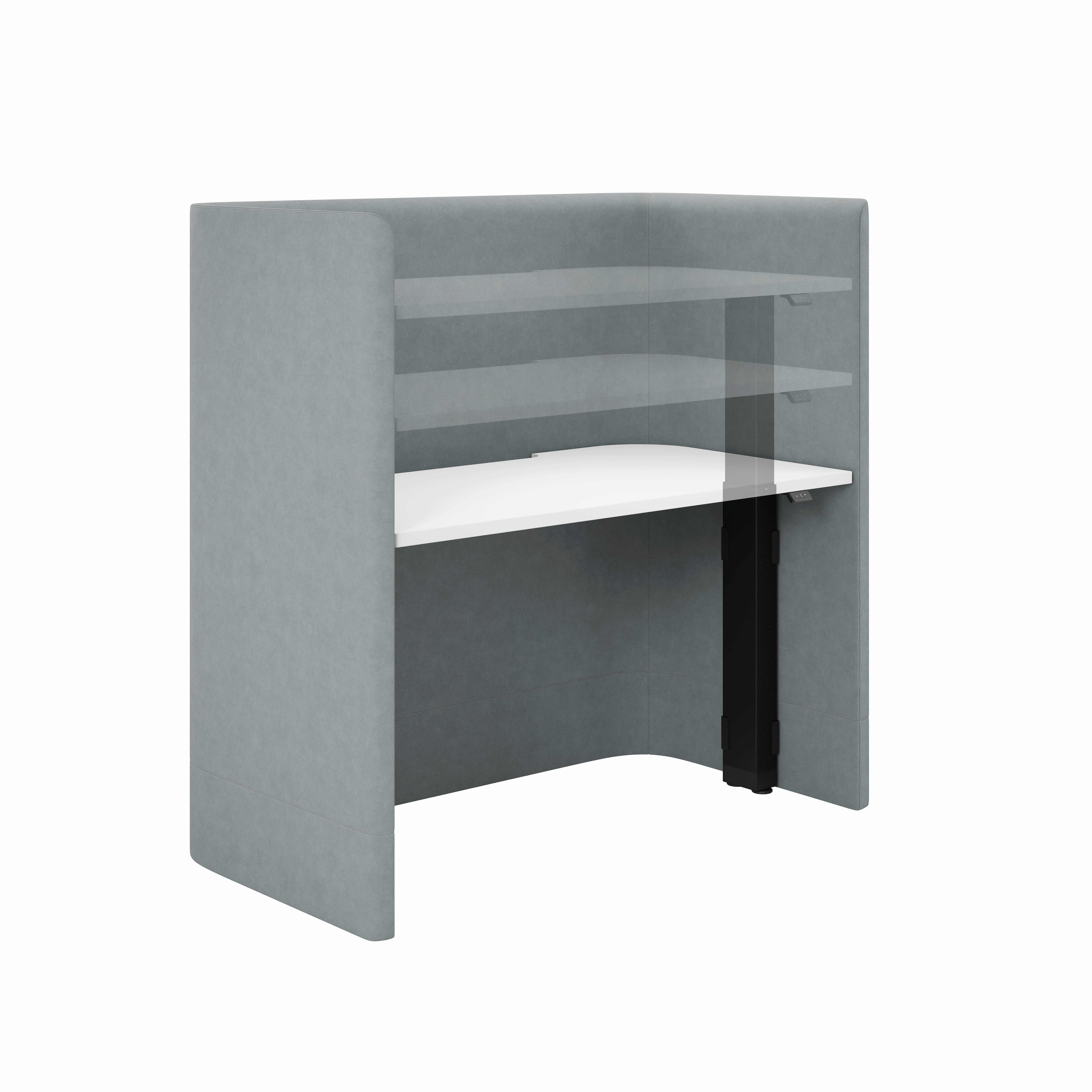 Grey NaughtOne Pullman Height Adjustable Desk varying heights 3/4 angle view on white background.