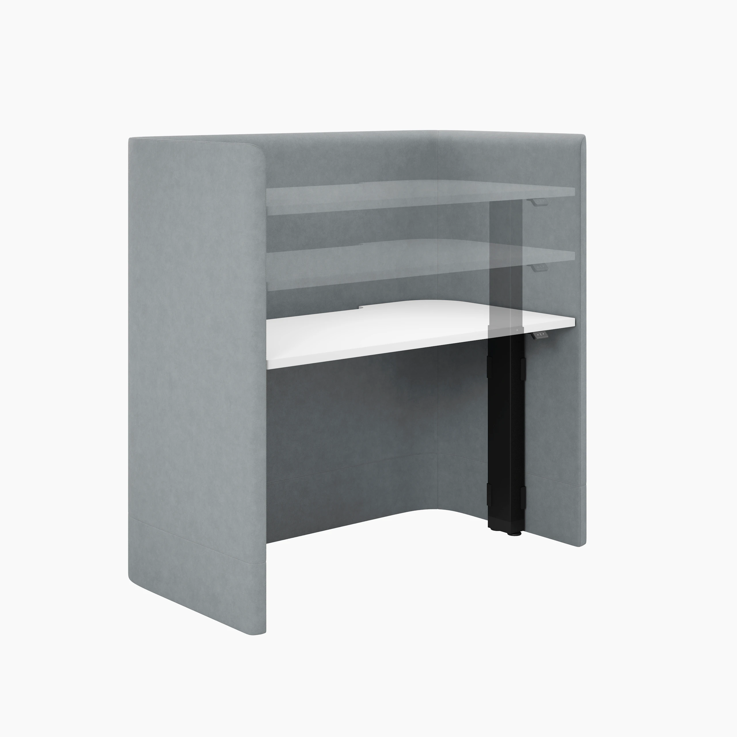 Grey NaughtOne Pullman Height Adjustable Desk varying heights 3/4 angle view on white background.