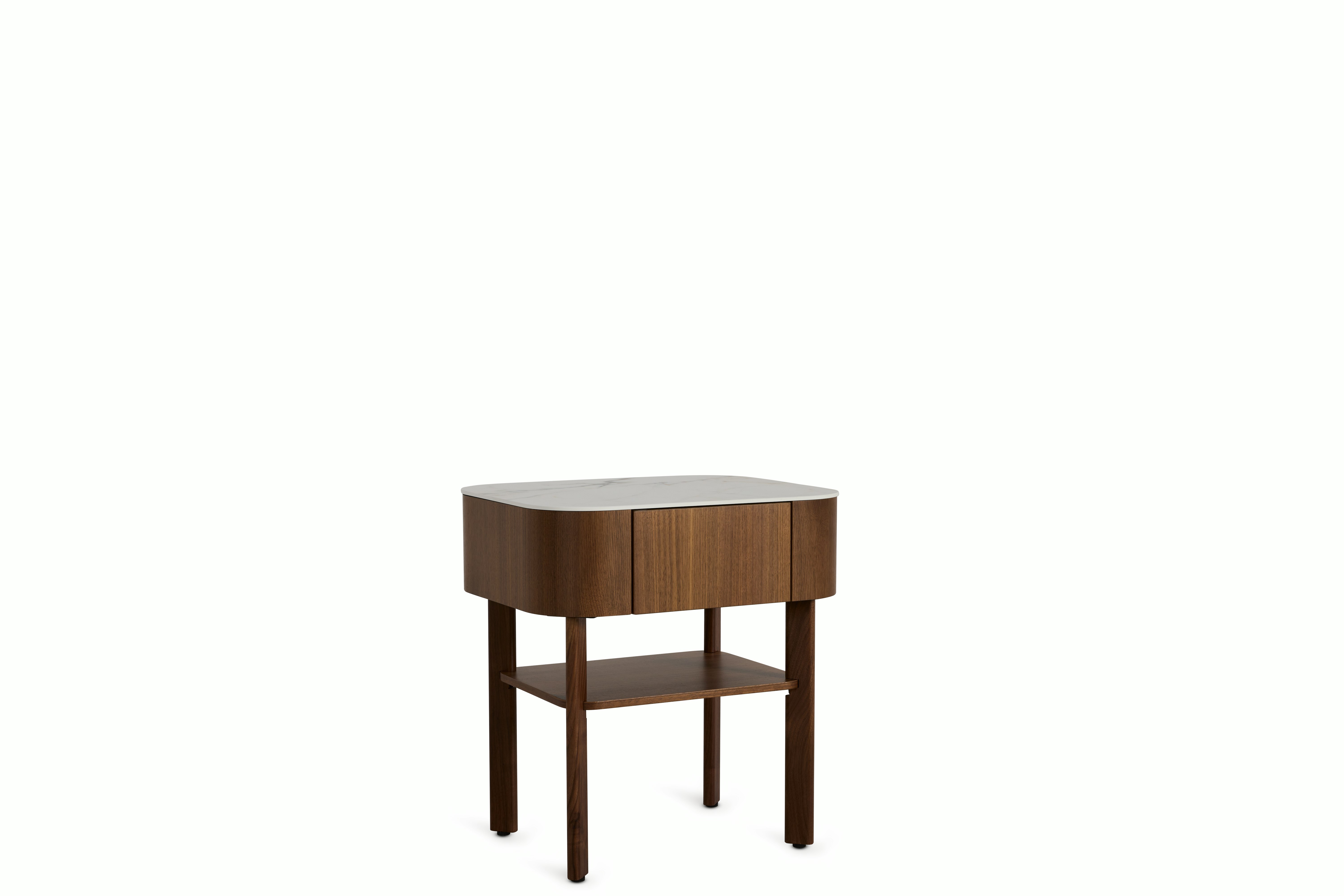Parabole Nightstand - walnut,  white marble