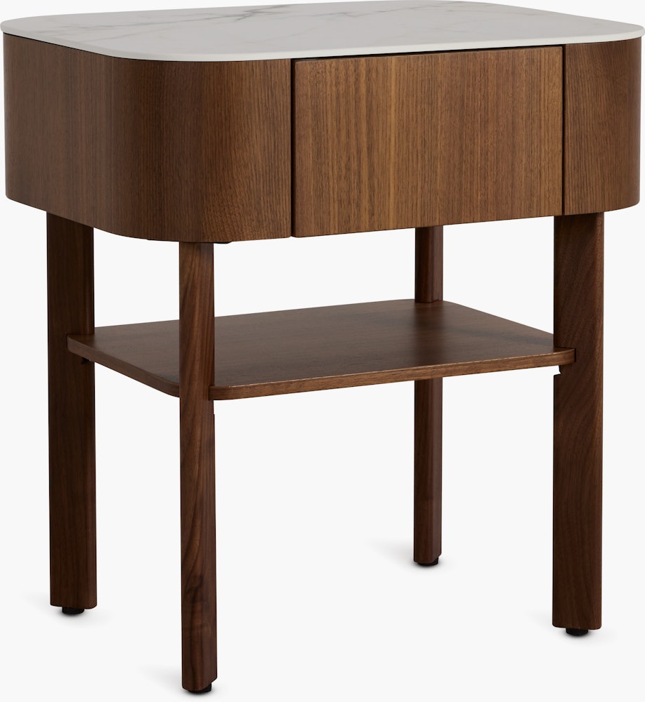 Parabole Nightstand - walnut,  white marble