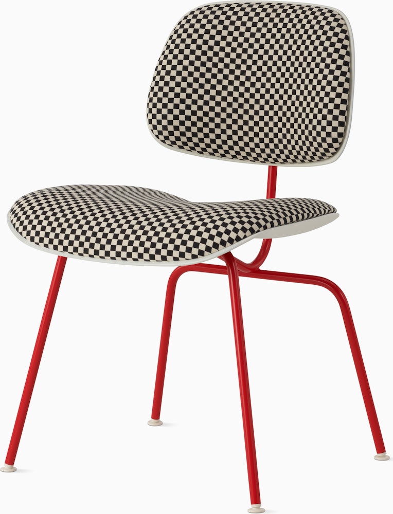 Eames Molded Plastic Dining Chair (EC-127) - Side Chair, Upholstered, White, Checker, Black / White, Blaze