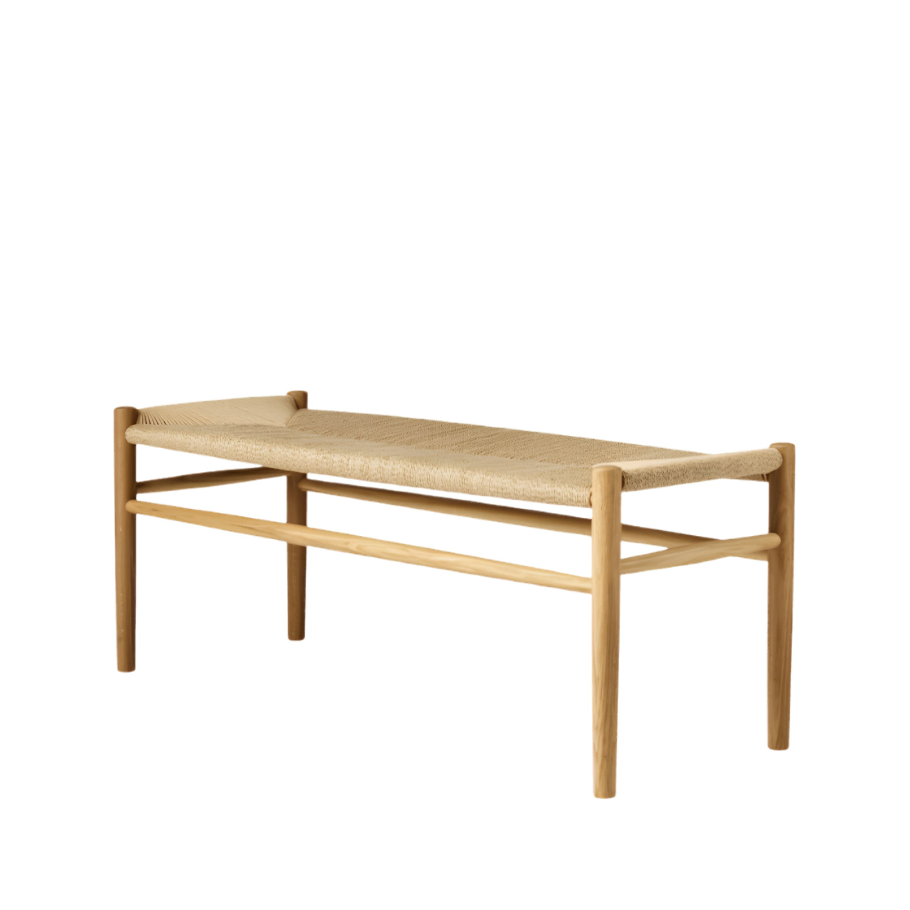 A J83B Bench in Oiled Oak viewed from an angle.