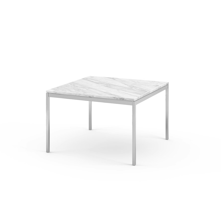 Florence Knoll Square End Table  - 29.5, Satin Carrara, Polished Chrome