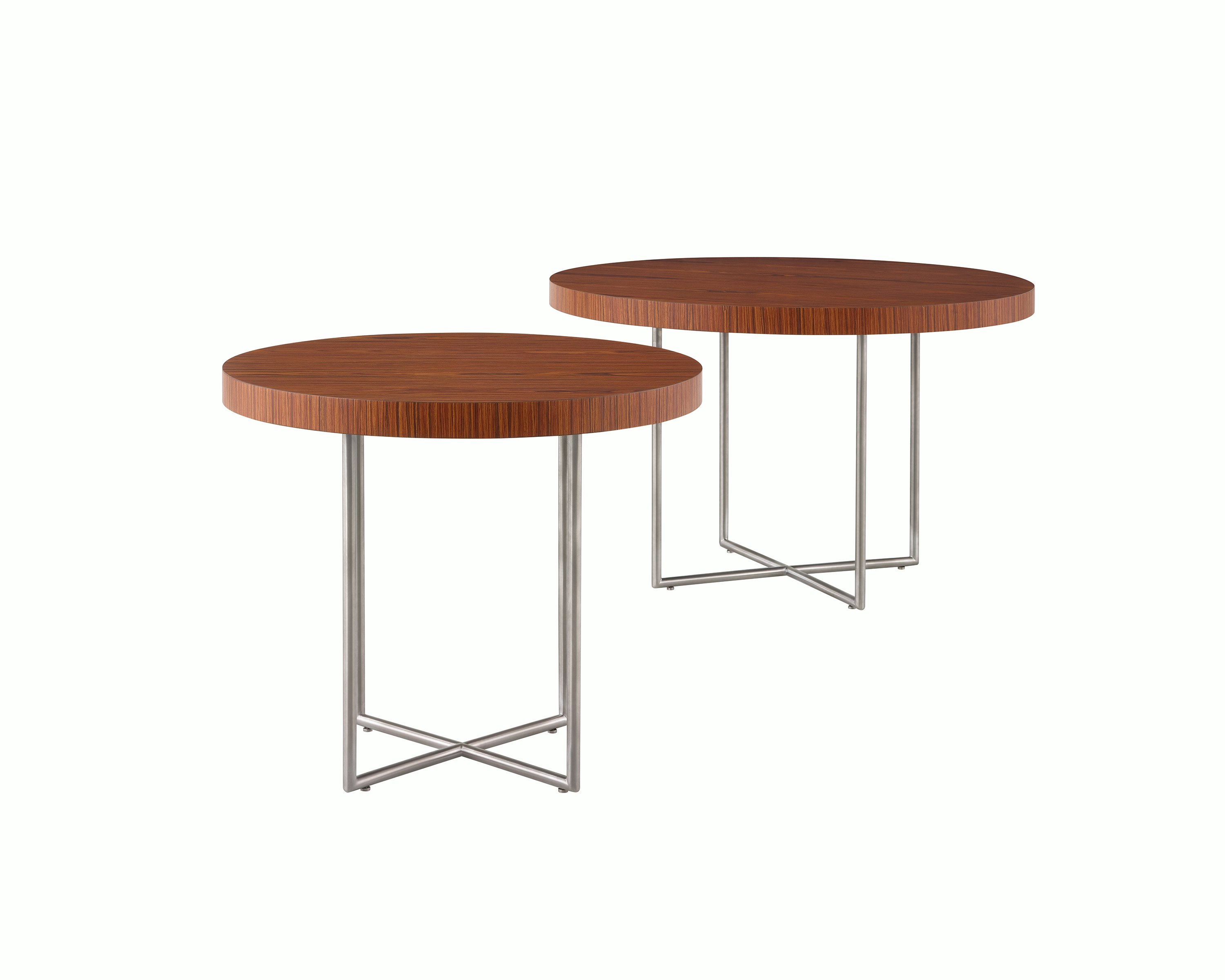 Two Domino Tables with wood tops and metal bases.