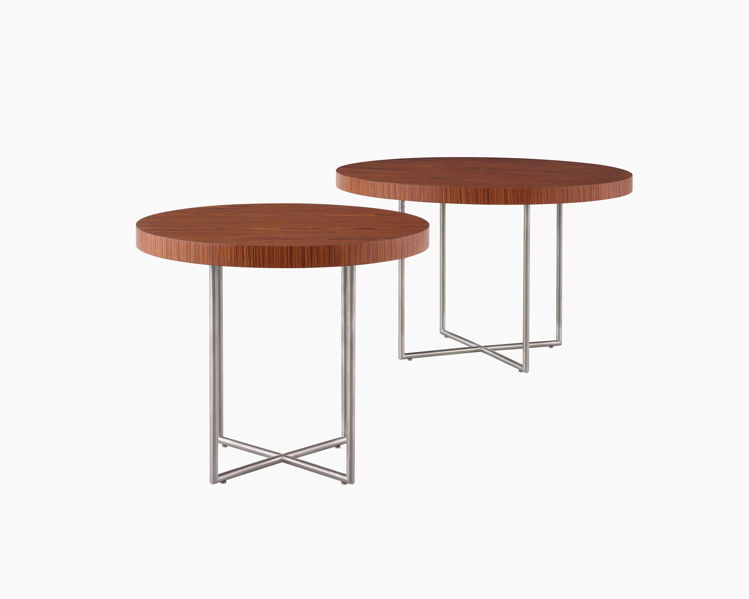 Two Domino Tables with wood tops and metal bases.