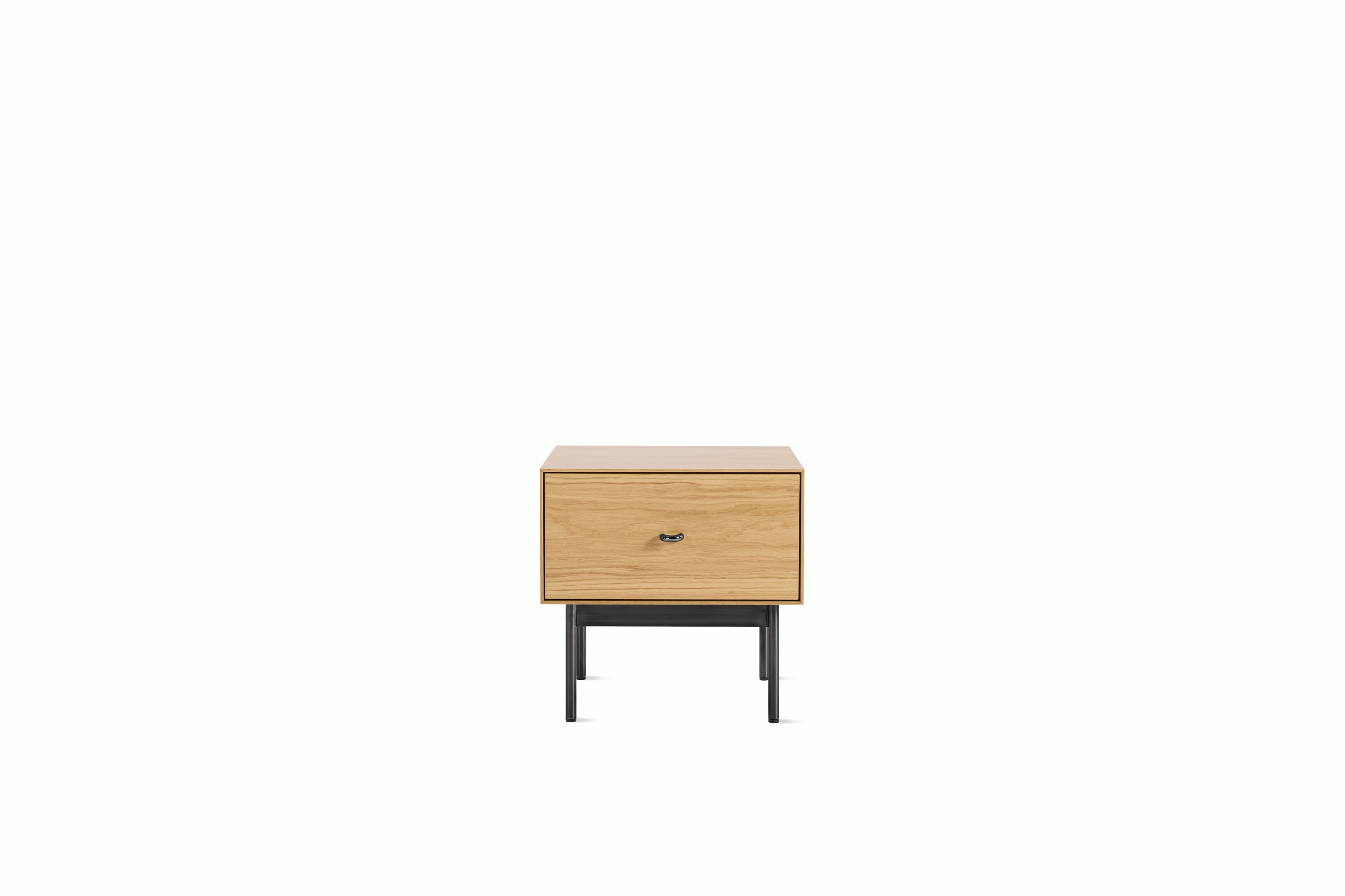 A Loop Bedside Table in Oak viewed from front.
