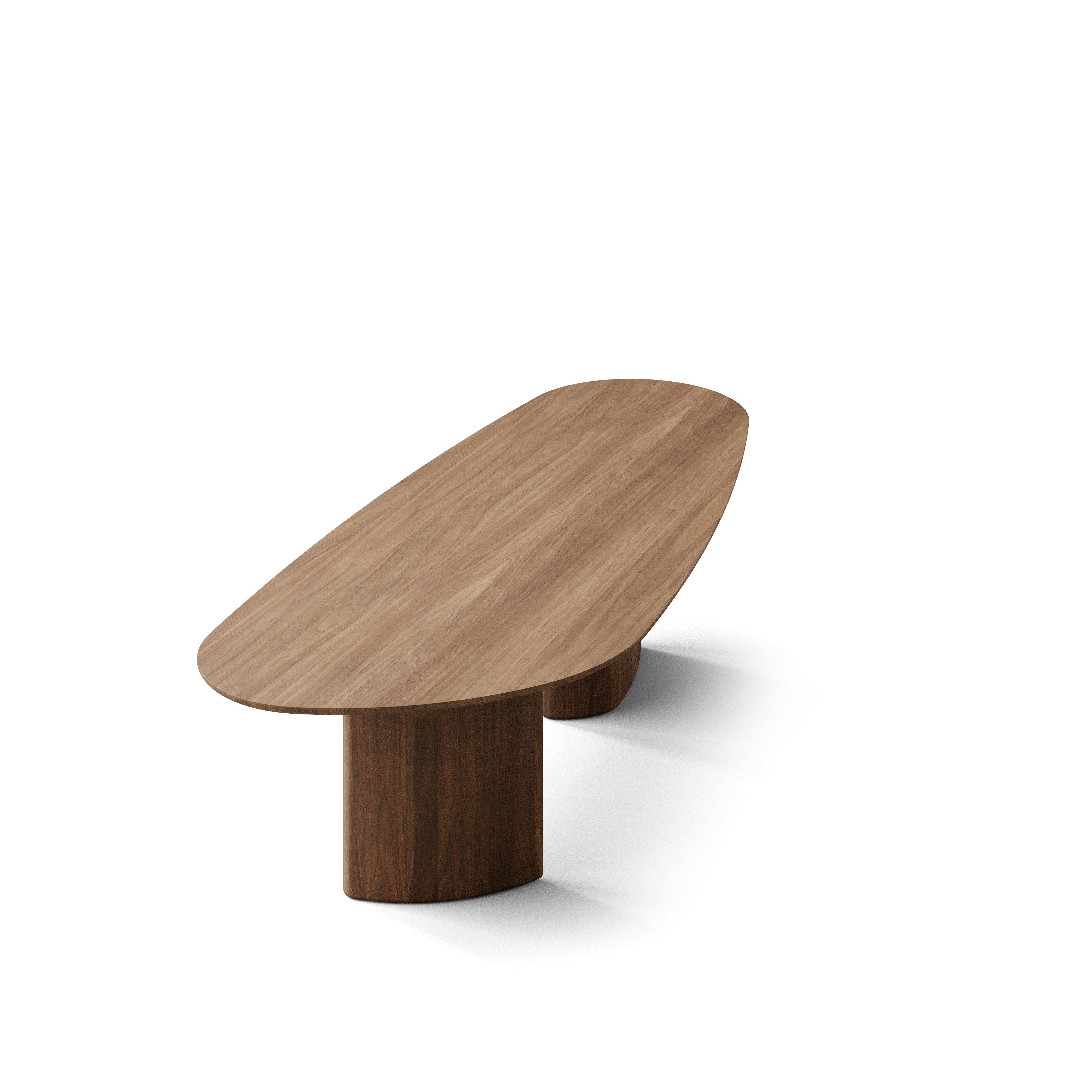 A Tangent Dining Table in Walnut viewed from the top.