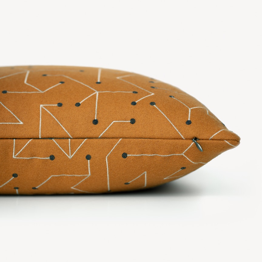 A Transistors Pillow by Alexander Girard  Viewed from an angle.