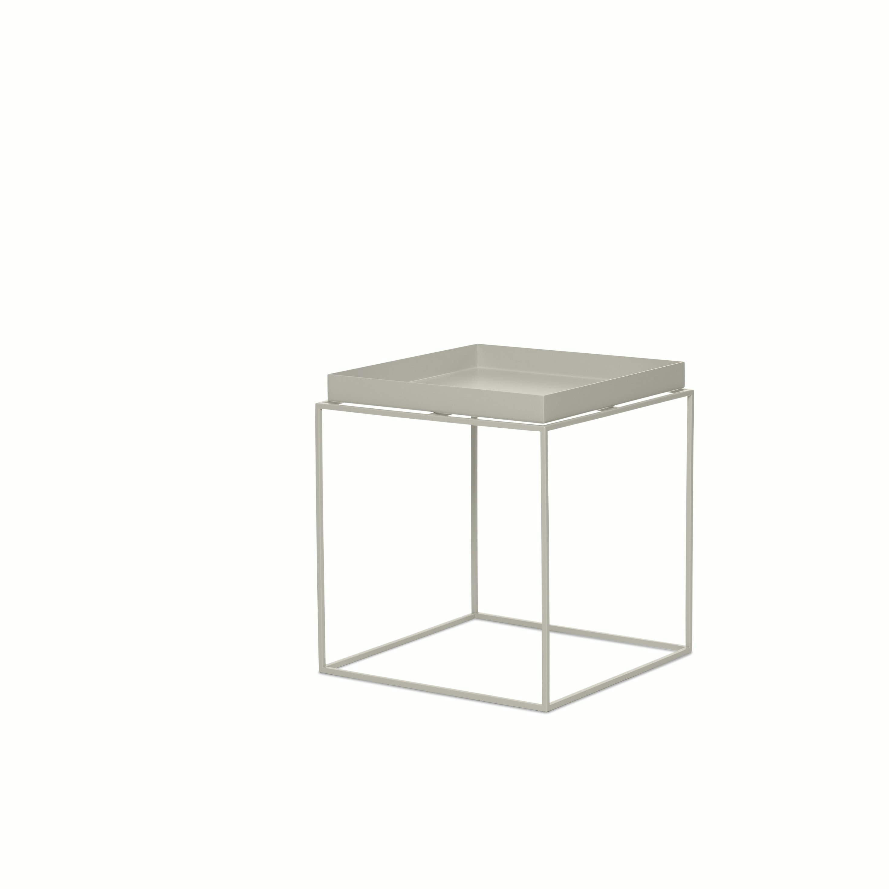 A warm grey Tray Side Table viewed from an angle