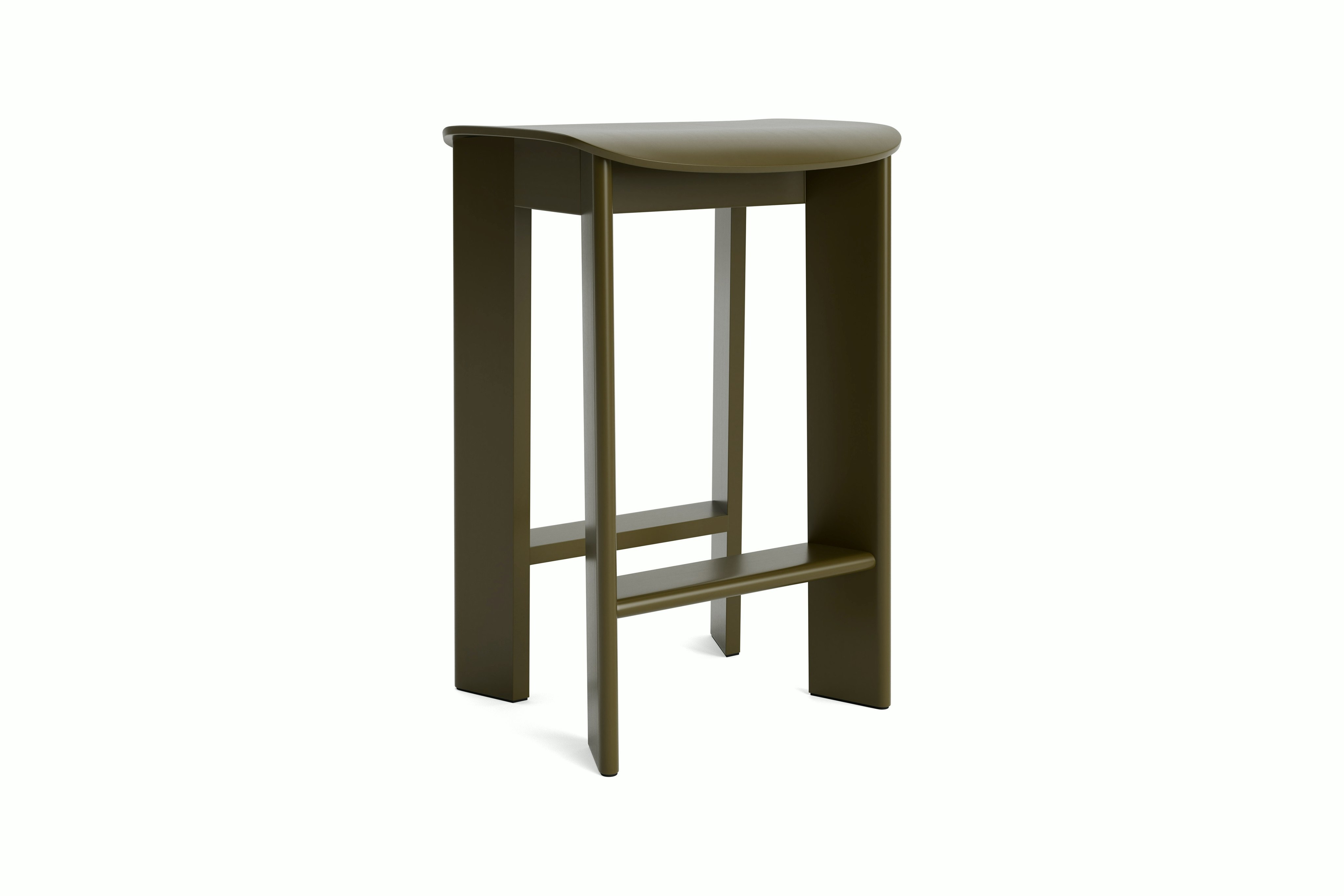 Chisel counter stool in green umber beech, angled view