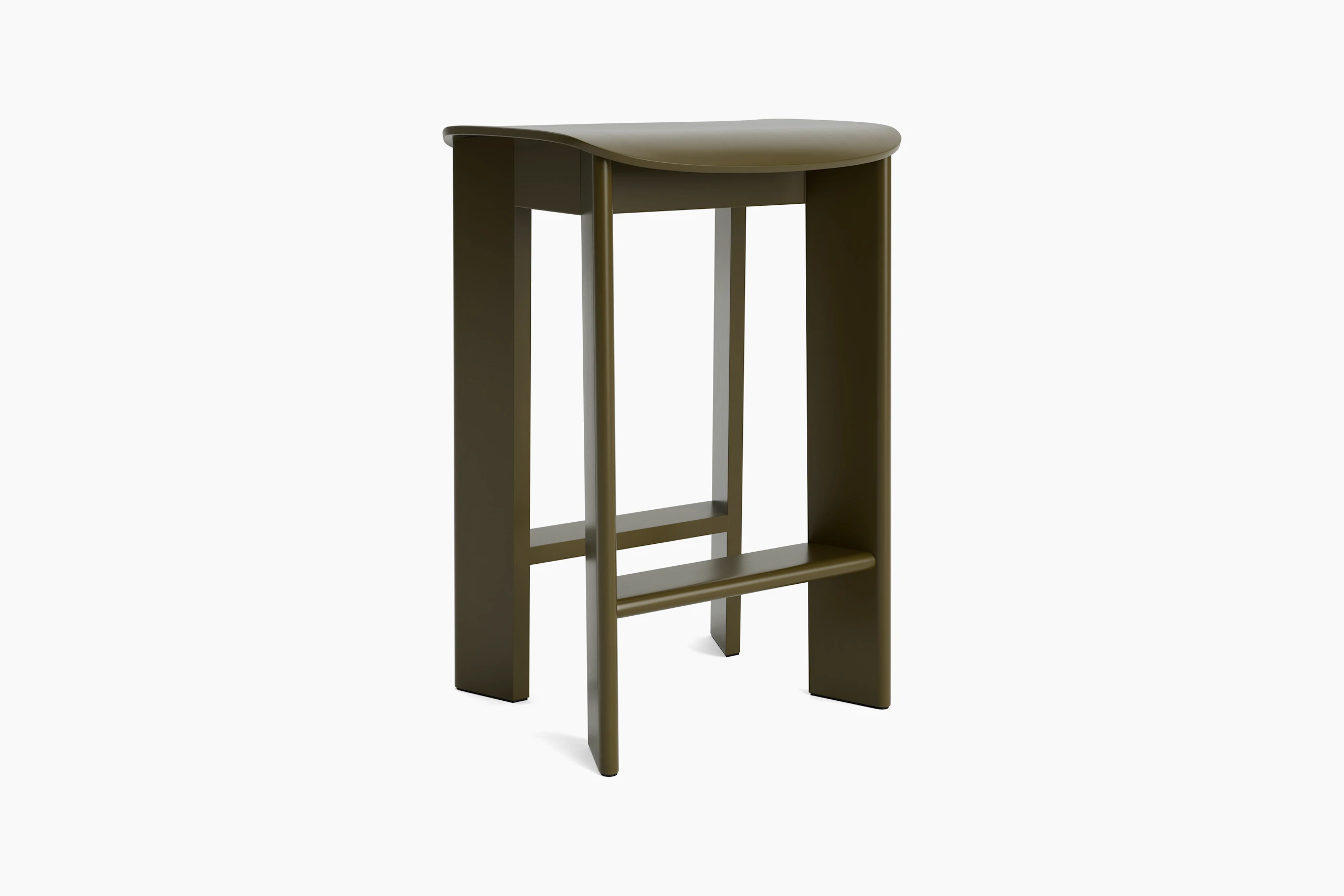 Chisel counter stool in green umber beech, angled view