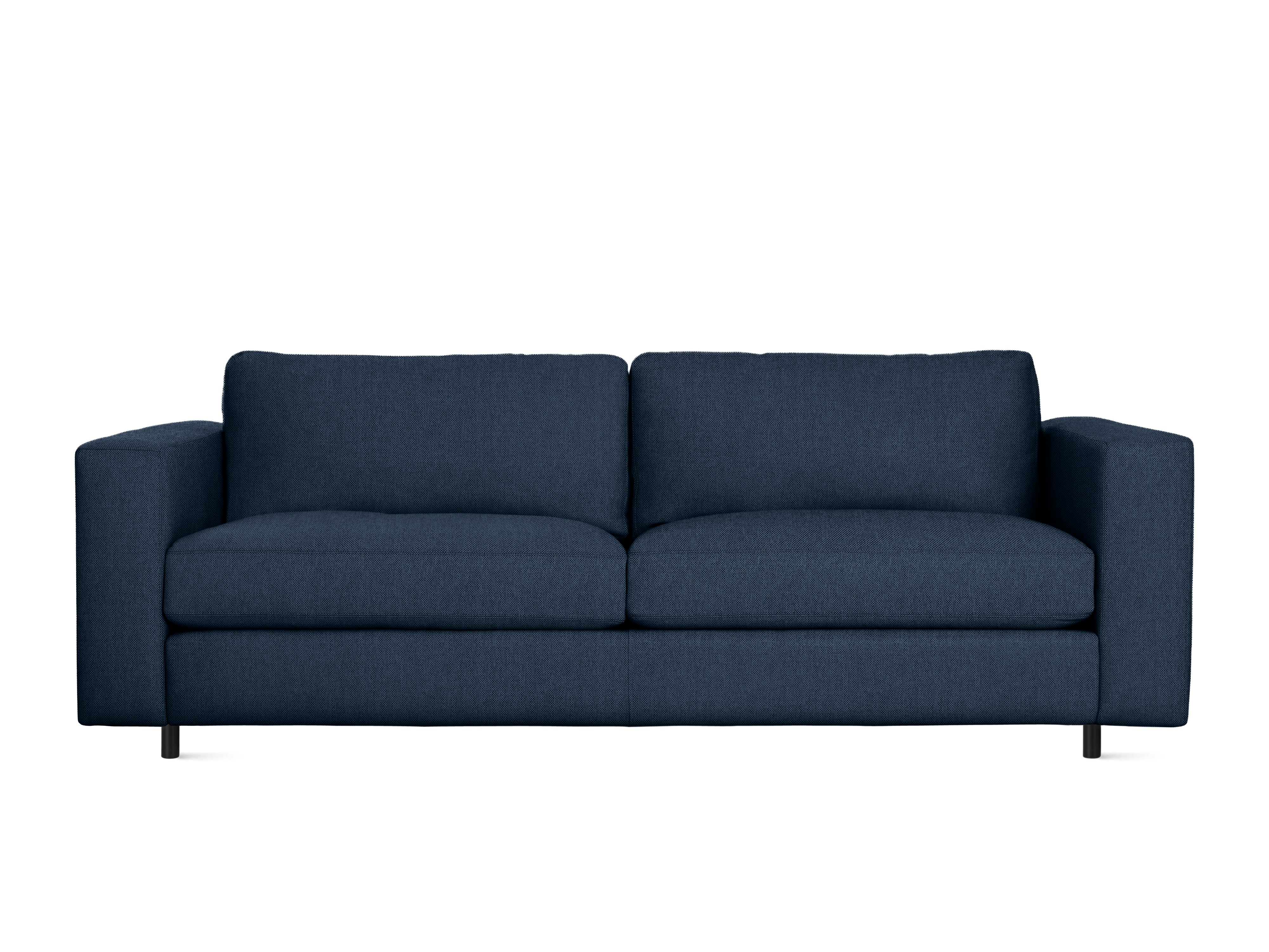 A Reid Sofa in Mode Society, Black viewed from the front.