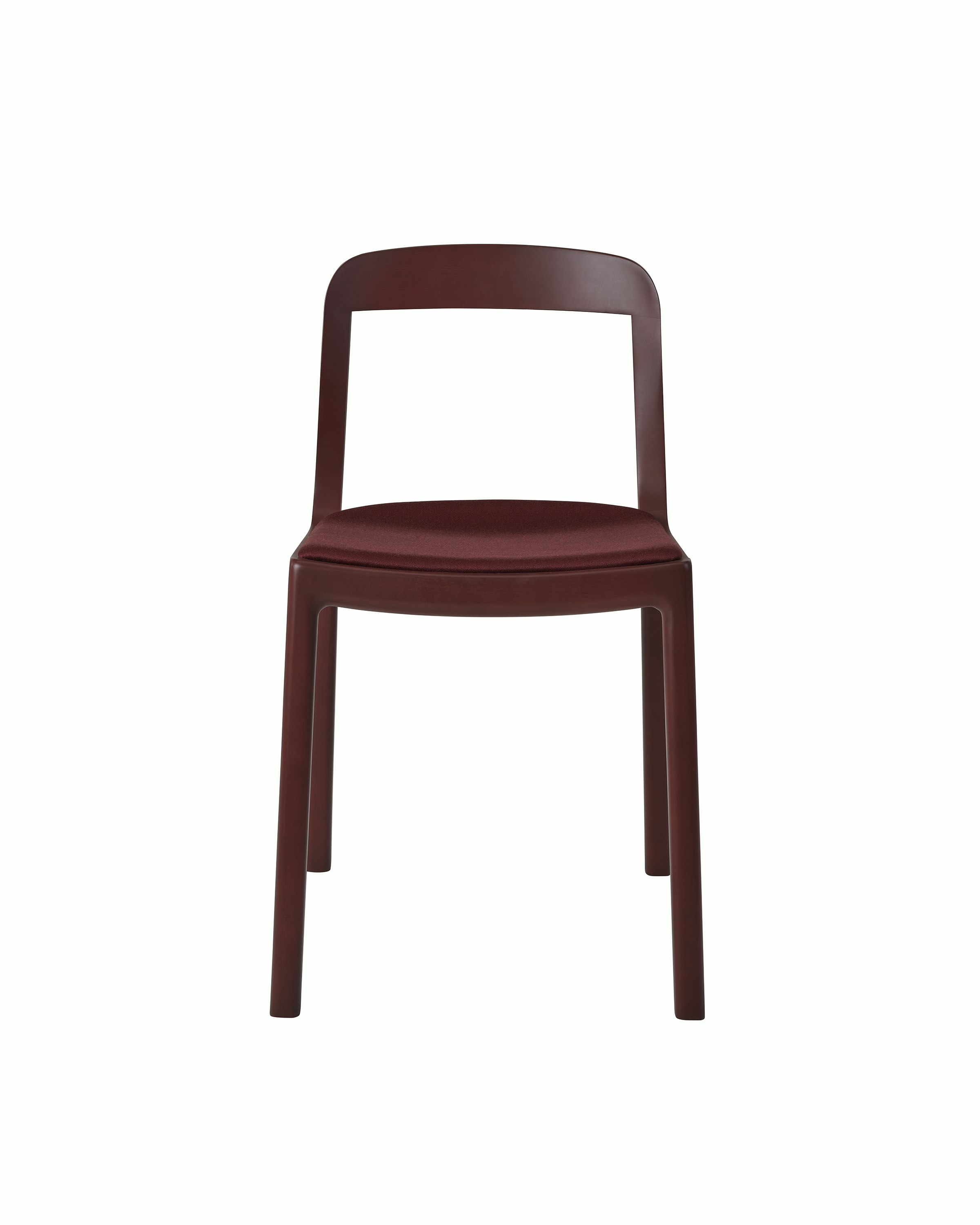 Lijn Side Chair by Carole Baijings for Geiger in Red Clay frame upholstered with Maharam Valor in Saloon, front view on a white sweep.