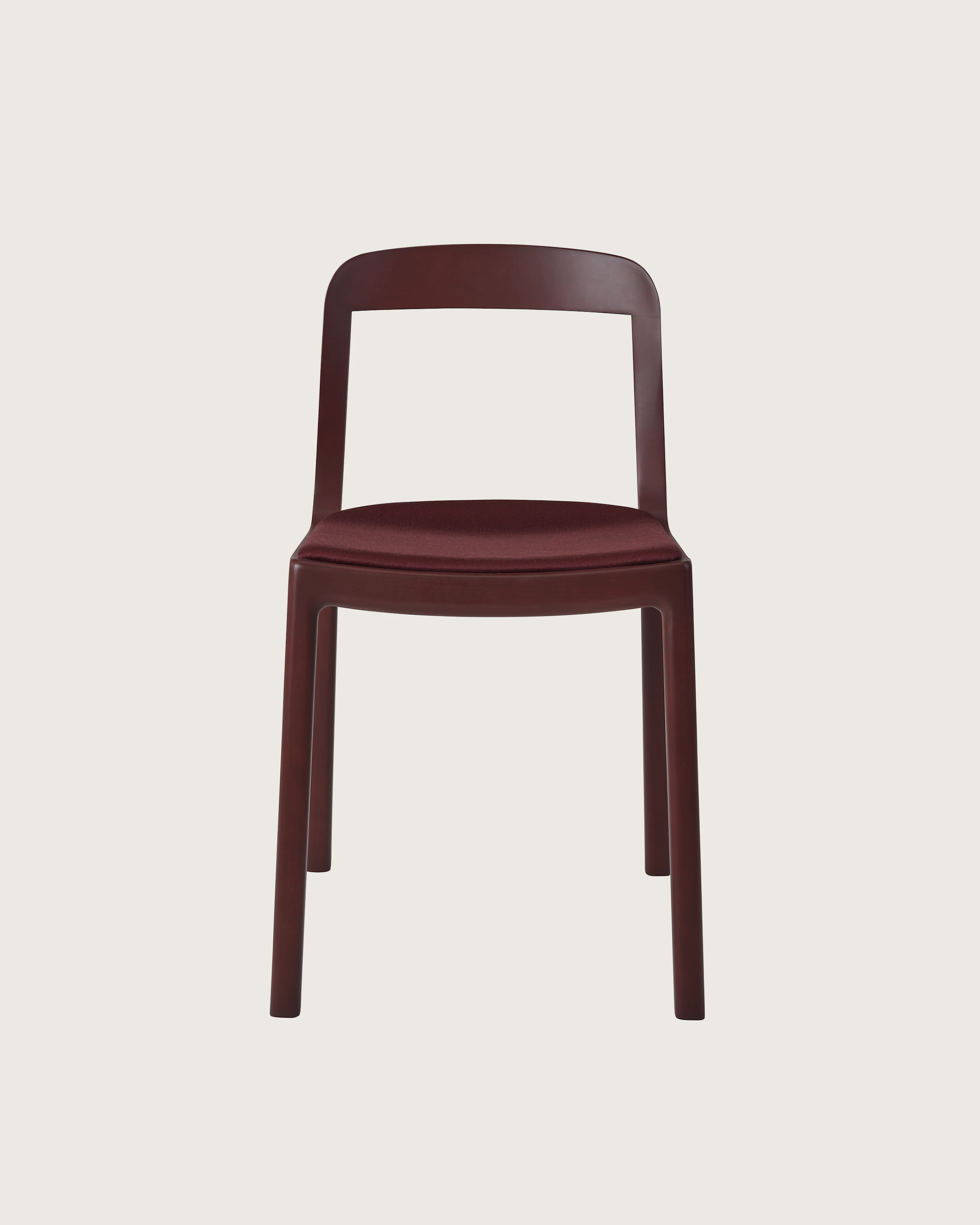 Lijn Side Chair by Carole Baijings for Geiger in Red Clay frame upholstered with Maharam Valor in Saloon, front view on a white sweep.