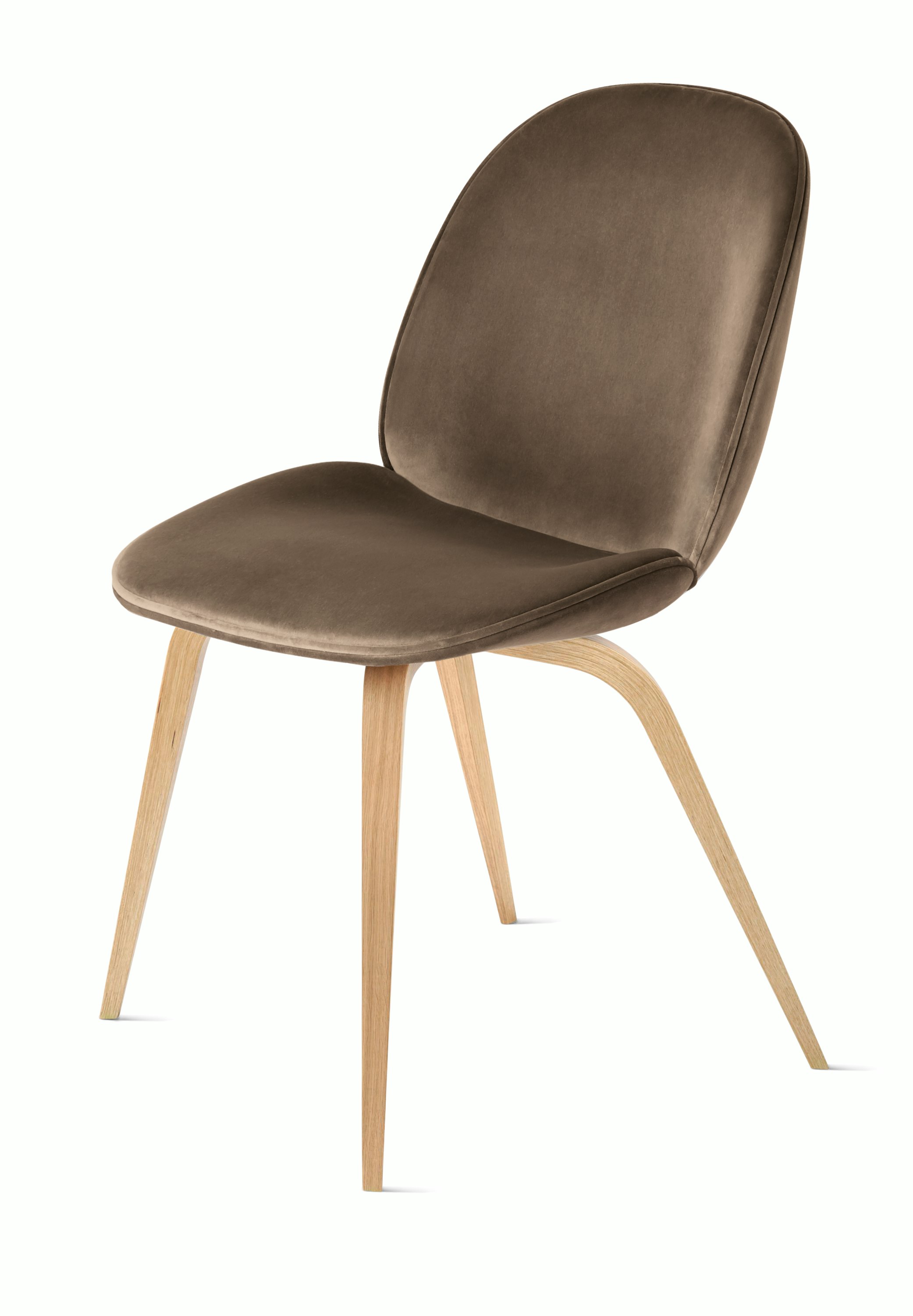 Beetle Side Chair - Side  in Velvet Taupe and Oak legs