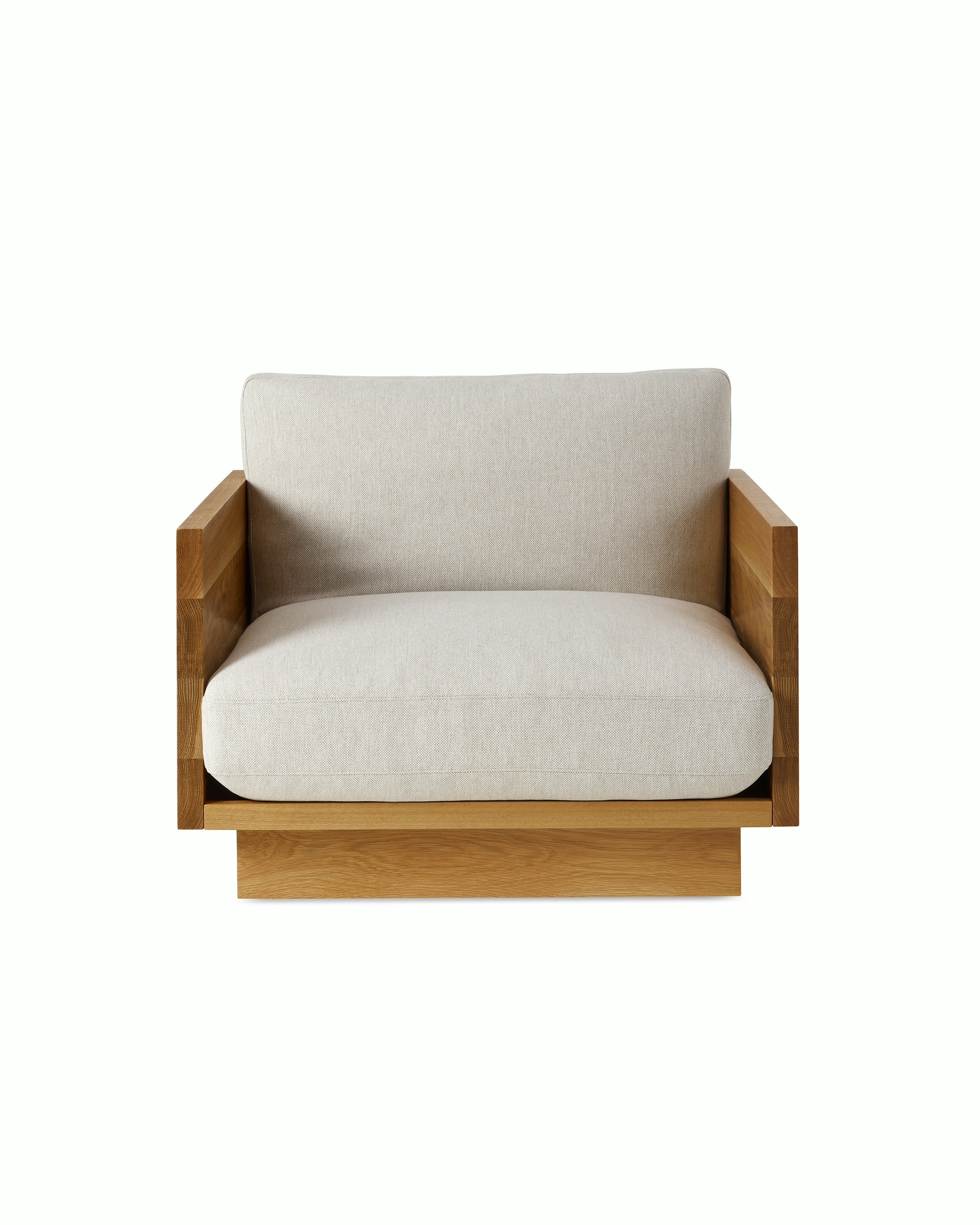 Pawson Drift Lounge Chair in Oak and grey cushions (Mode Clavicle)