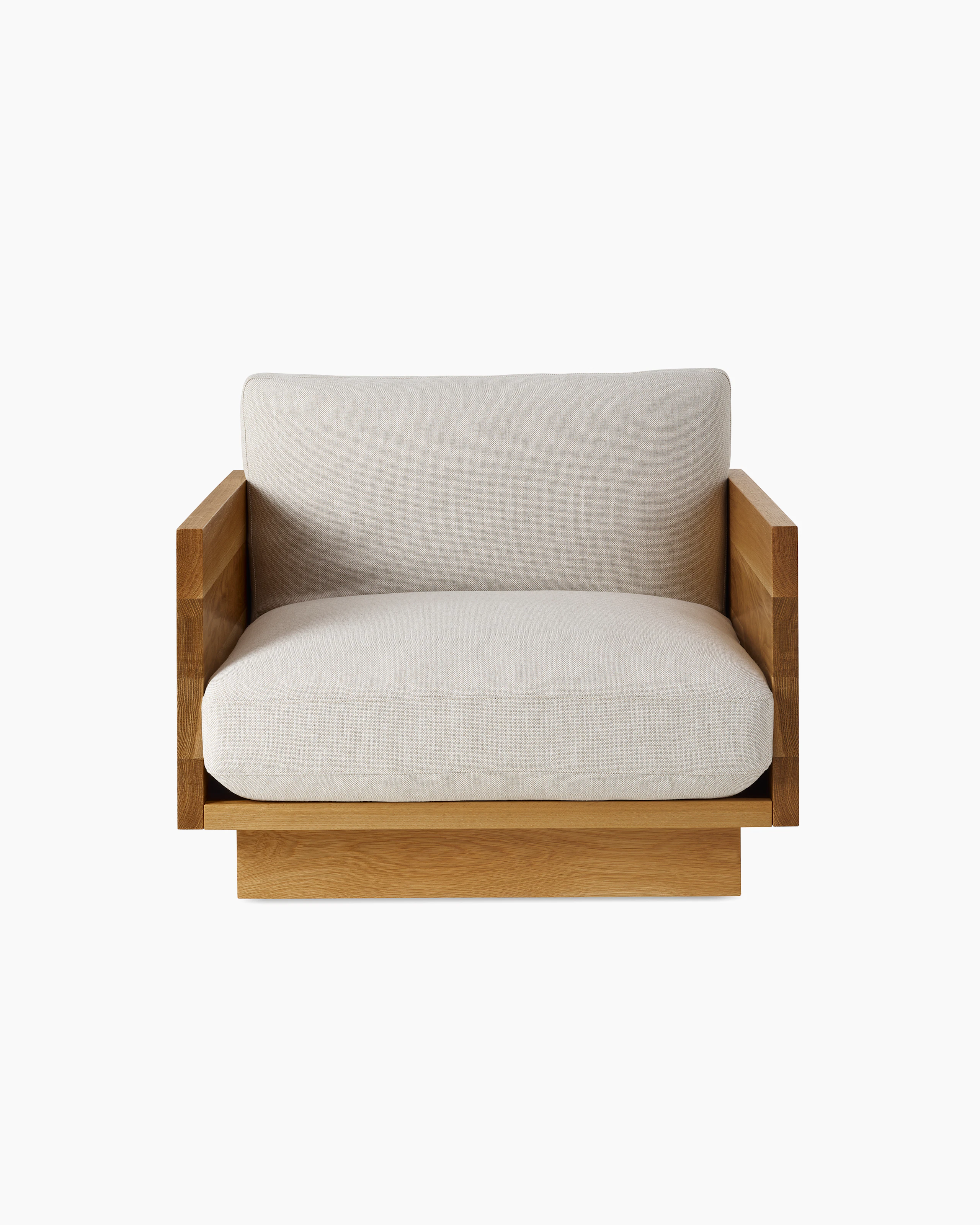 Pawson Drift Lounge Chair in Oak and grey cushions (Mode Clavicle)