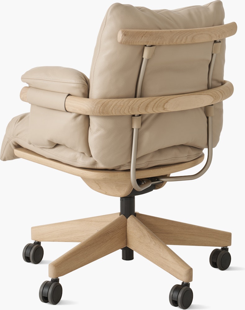 Ramus Chair - Low Back,  Comfort Leather,  Grey Beige,  Oak,  Satin Brass,  Hard Floor Caster