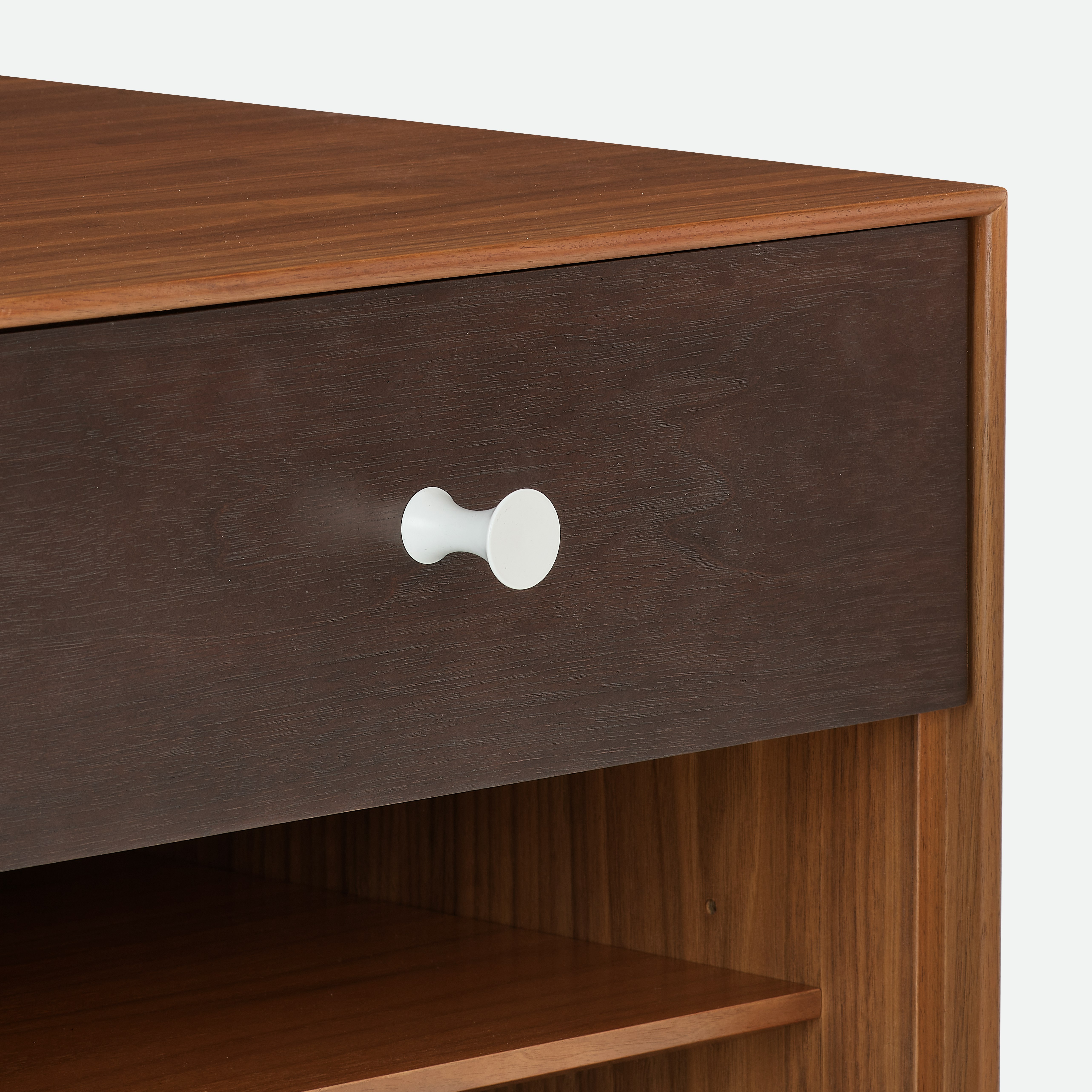A detailed view of a Nelson Thin Edge Bedside Table in silver d1.