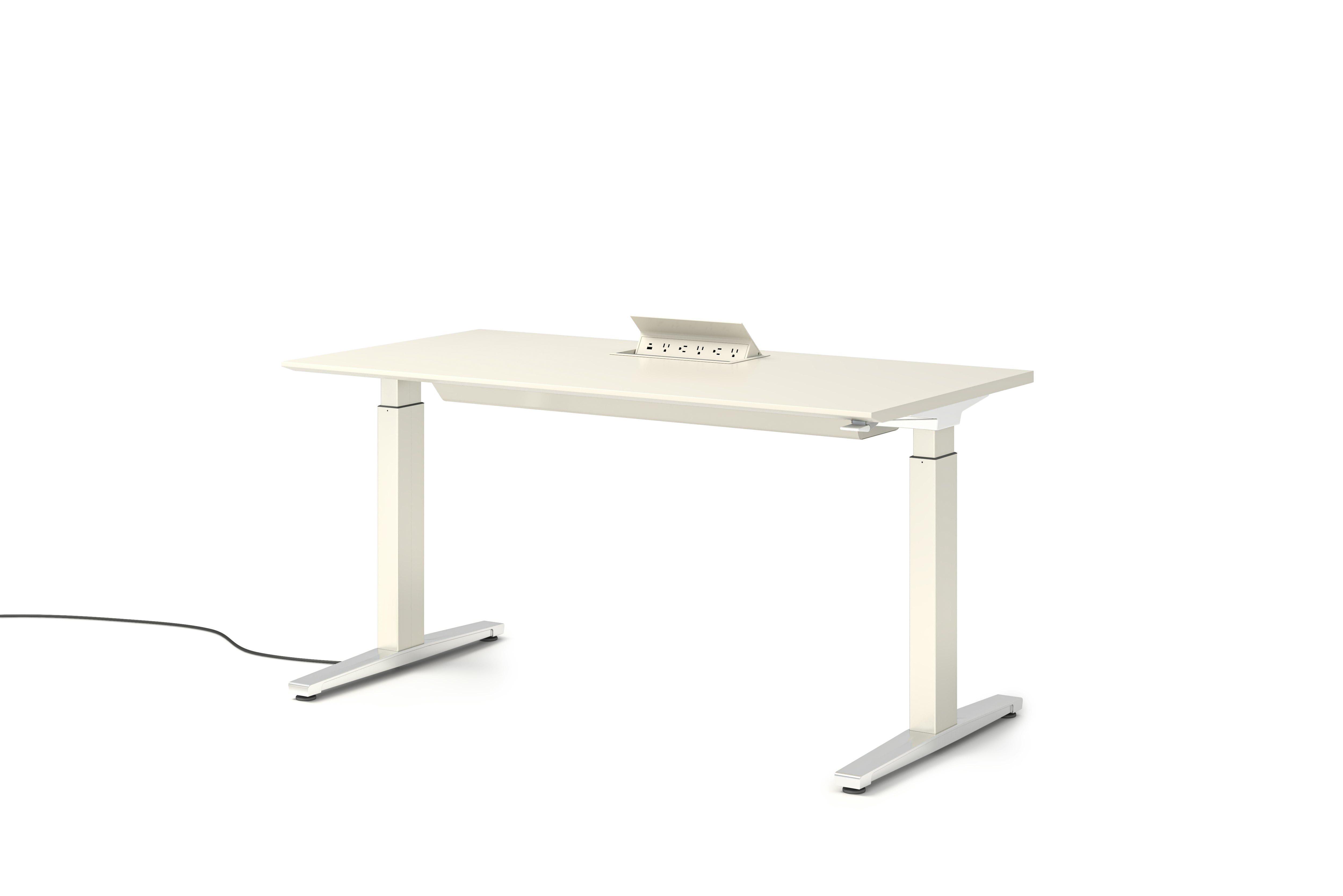 Renew S2S Embedded Power Desk - Standard,  29 x 58,  Laminate White,  White / Polished Aluminum,  Integrated Cord Management,  Hidden Power,  Standard,  T Leg