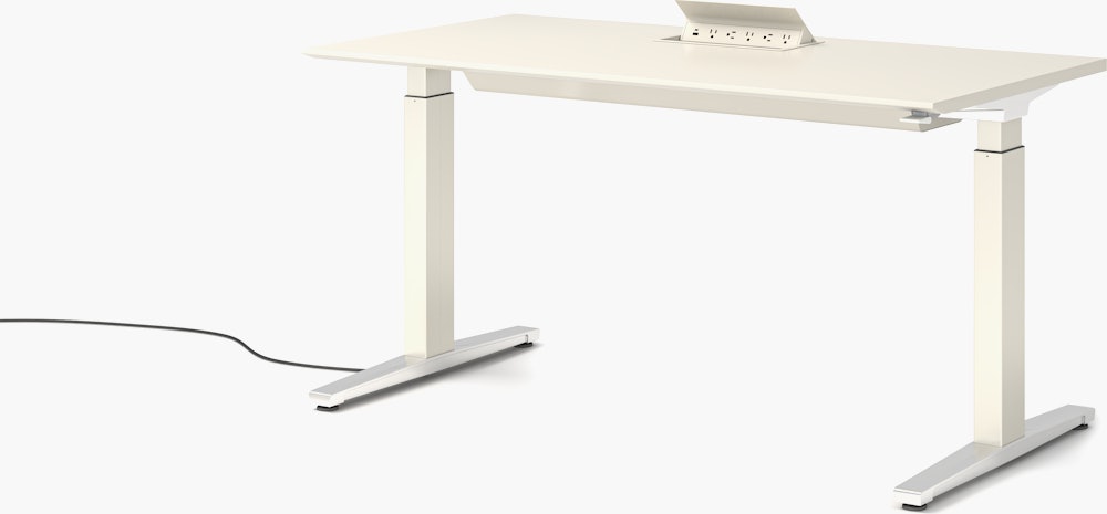Renew S2S Embedded Power Desk - Standard,  29 x 58,  Laminate White,  White / Polished Aluminum,  Integrated Cord Management,  Hidden Power,  Standard,  T Leg