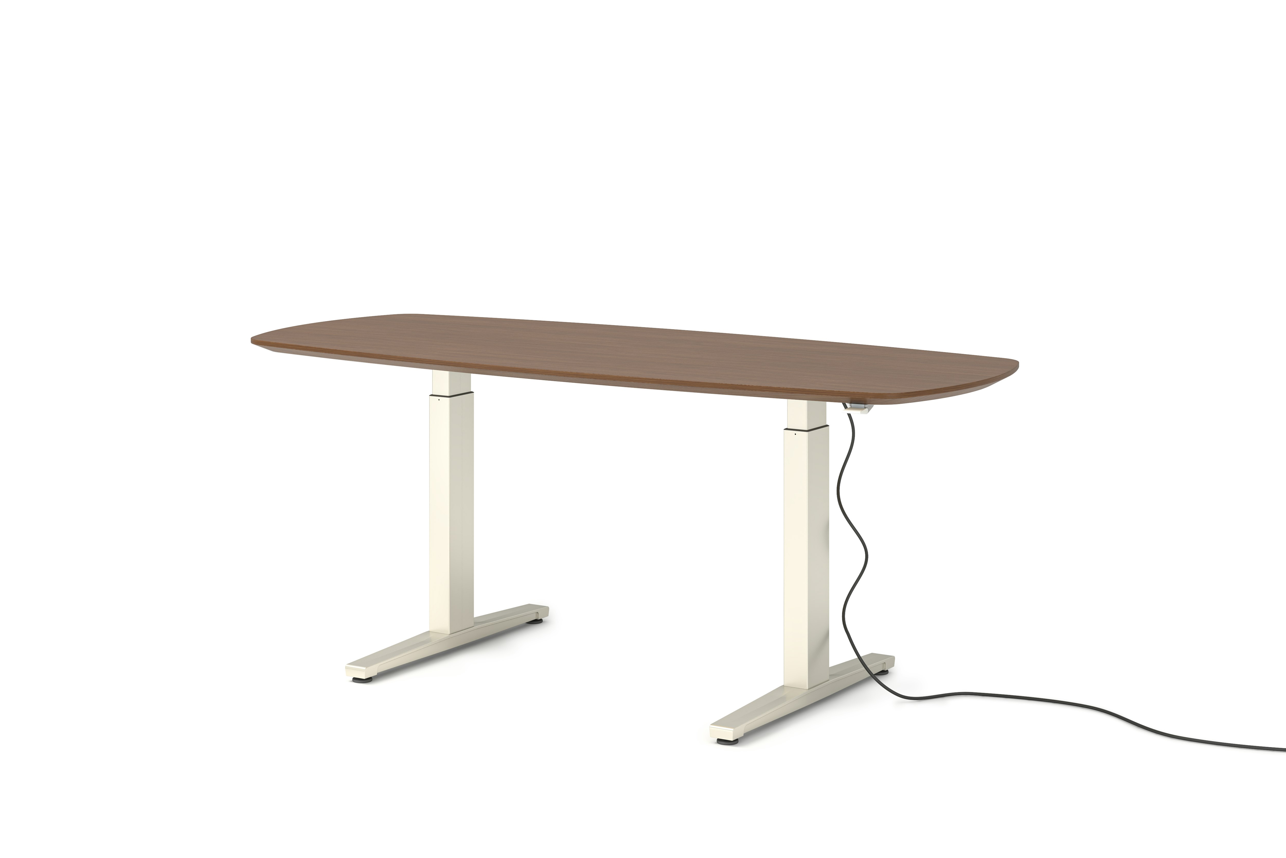 Renew Executive S2S Desk (KIT) - 30in x 72in, Veneer Walnut, White / White, Simple Cover, Standard Power, Extended, T Leg