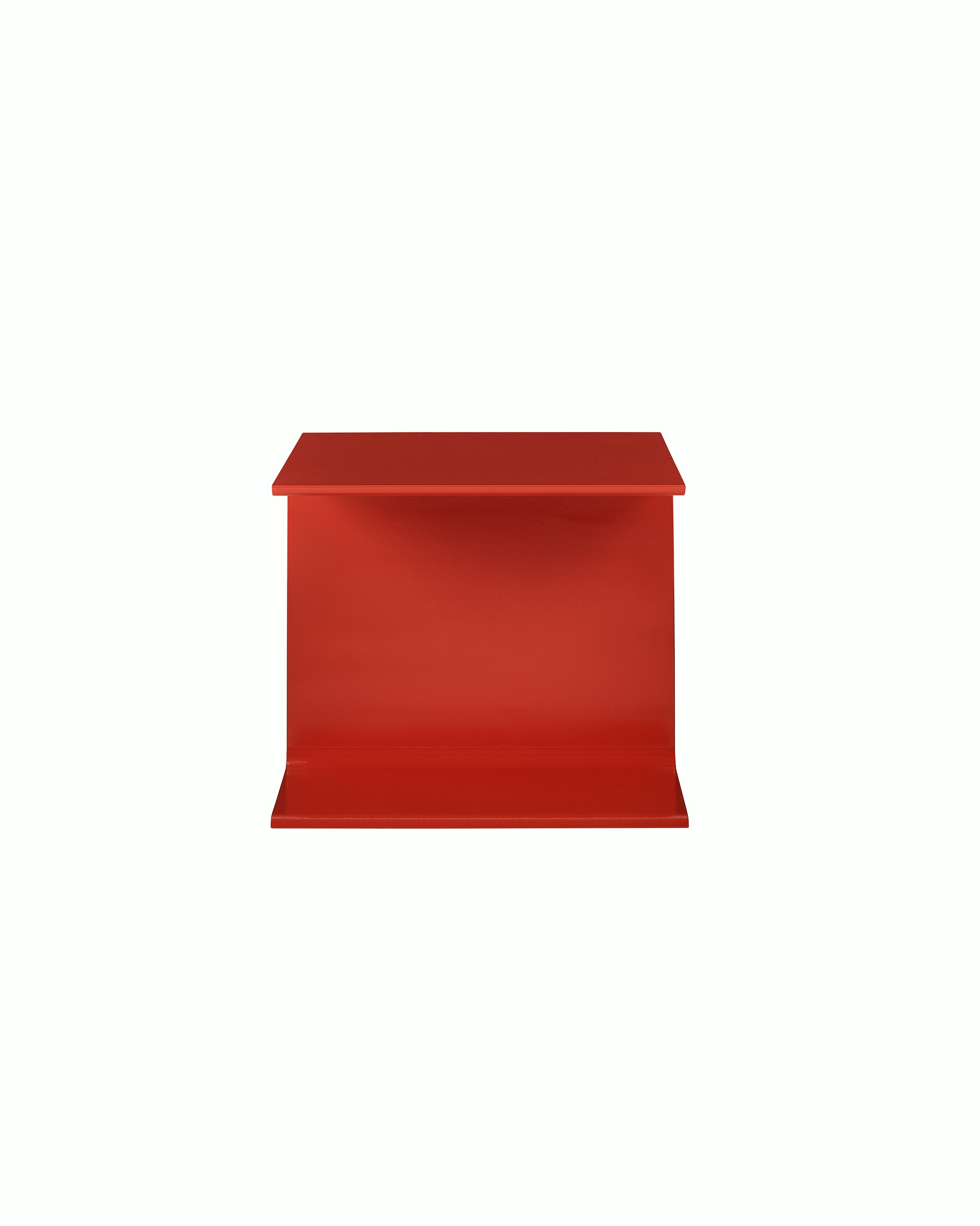 I Beam Side Table designed by Ward Bennett in International Orange, shown in profile on a white sweep.
