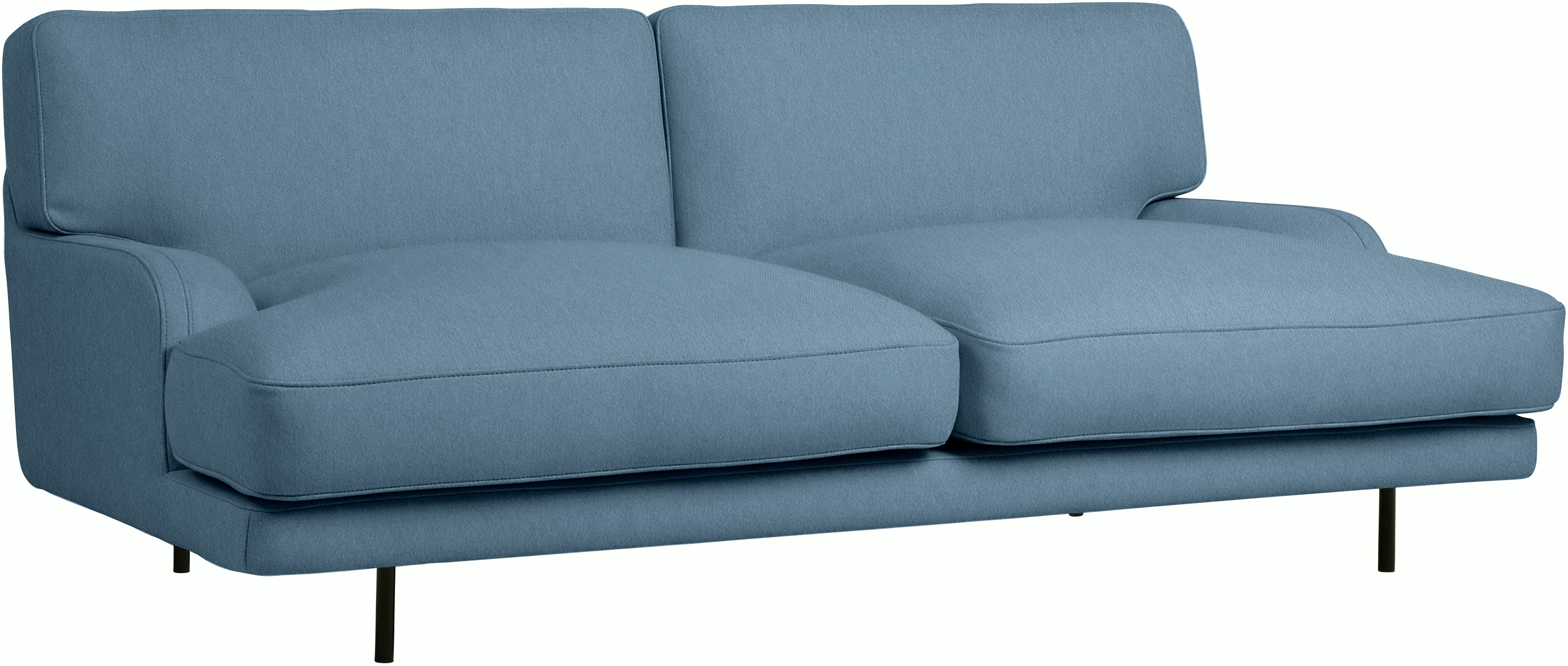 A Flaneur Sofa in Soft Blue Viewed from an angle.